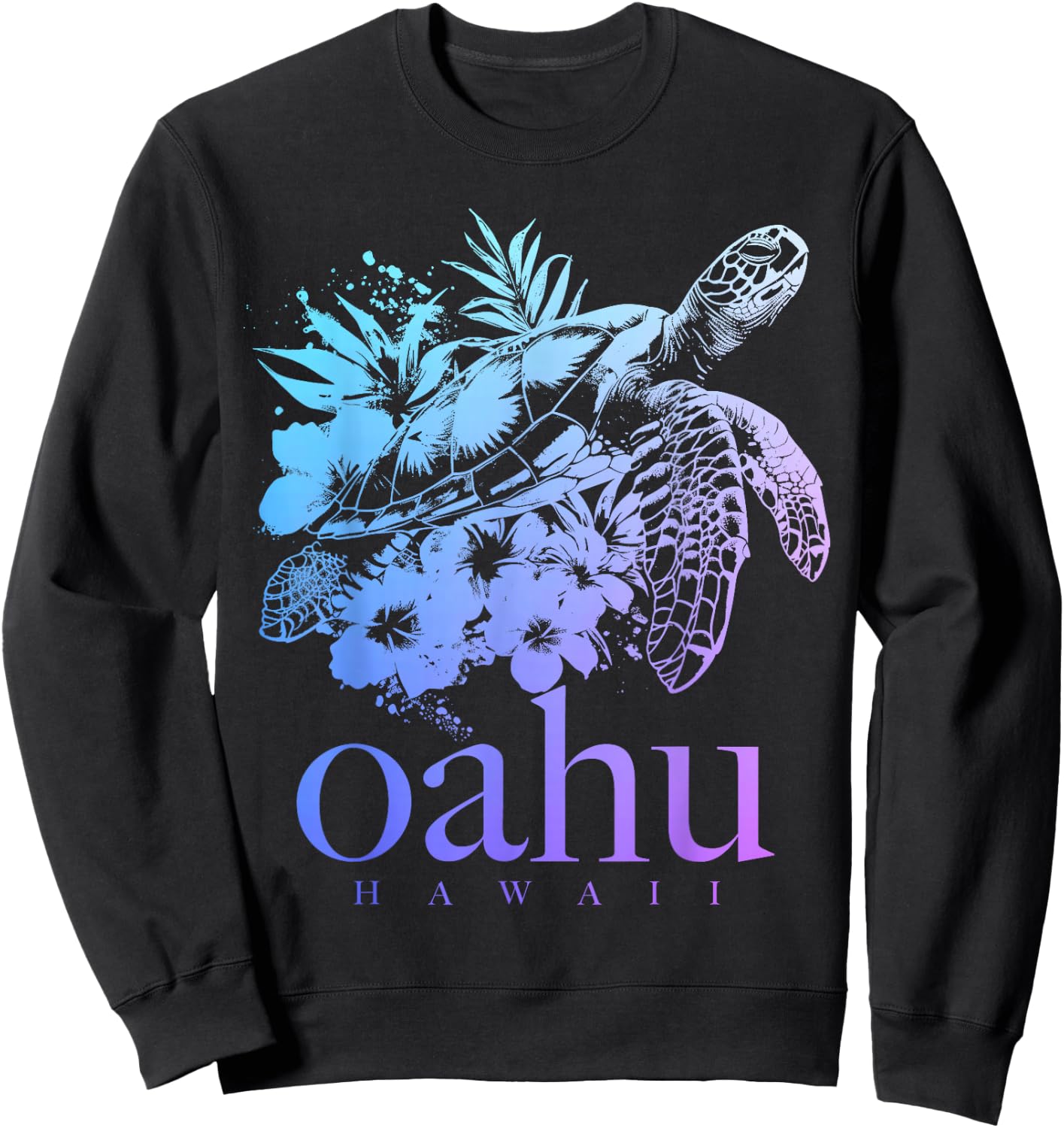 Oahu Hawaii Sea Turtle Hawaiian Surfer Souvenir Sweatshirt - Sweatshirt | Black