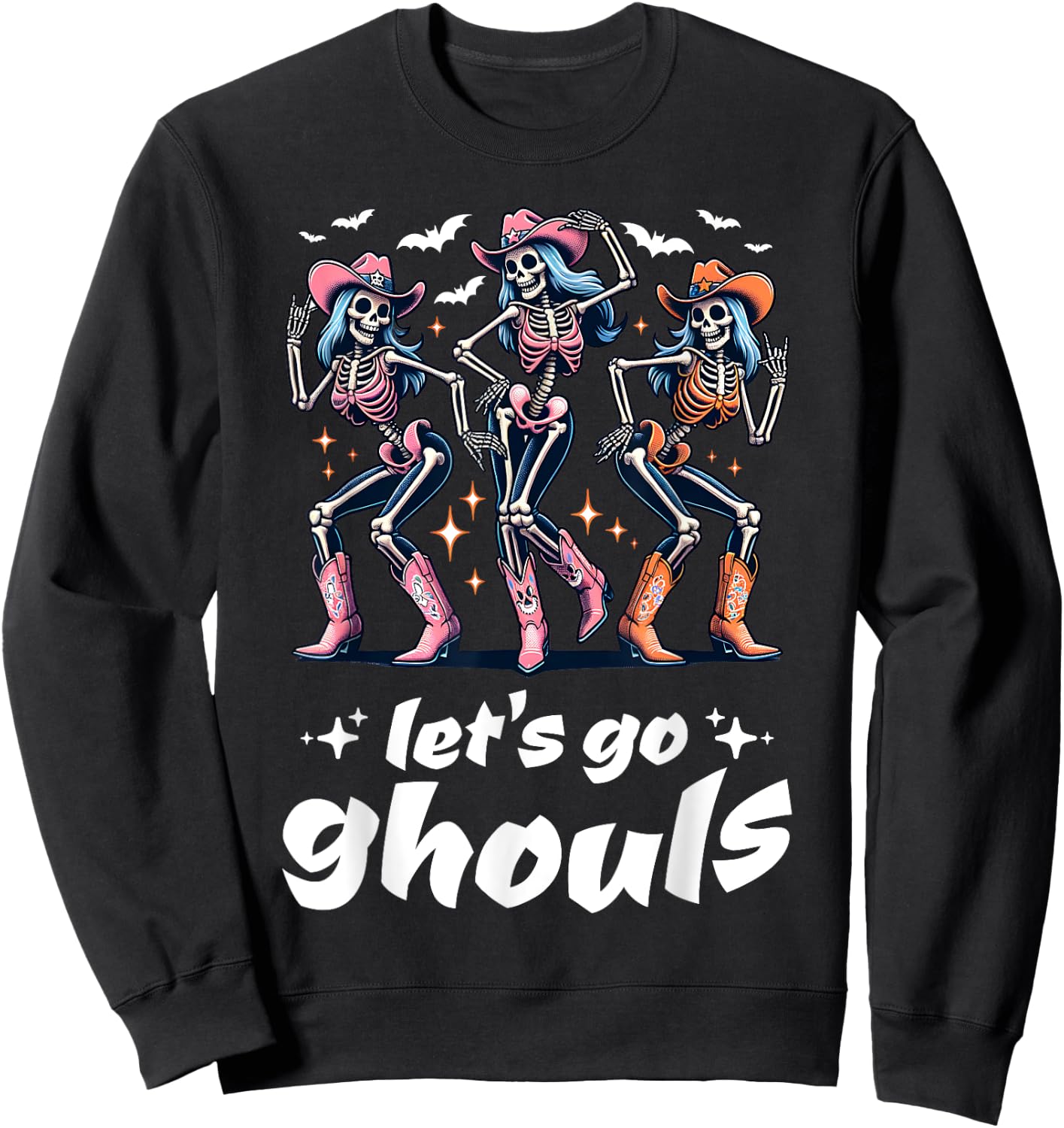 Funny Cowgirls Let's Go Ghouls Halloween Cowgirl Skeleton Sweatshirt - Sweatshirt | Black