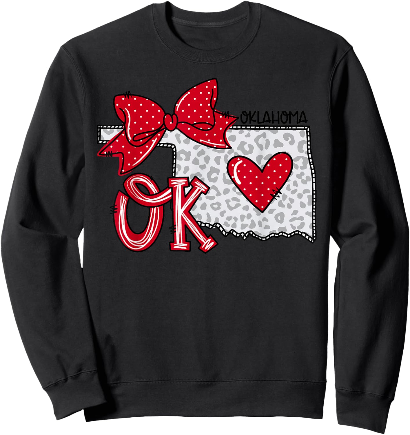 Oklahoma Heart State Map Women Girl Kids Coquette Bow Sweatshirt - Sweatshirt | Black