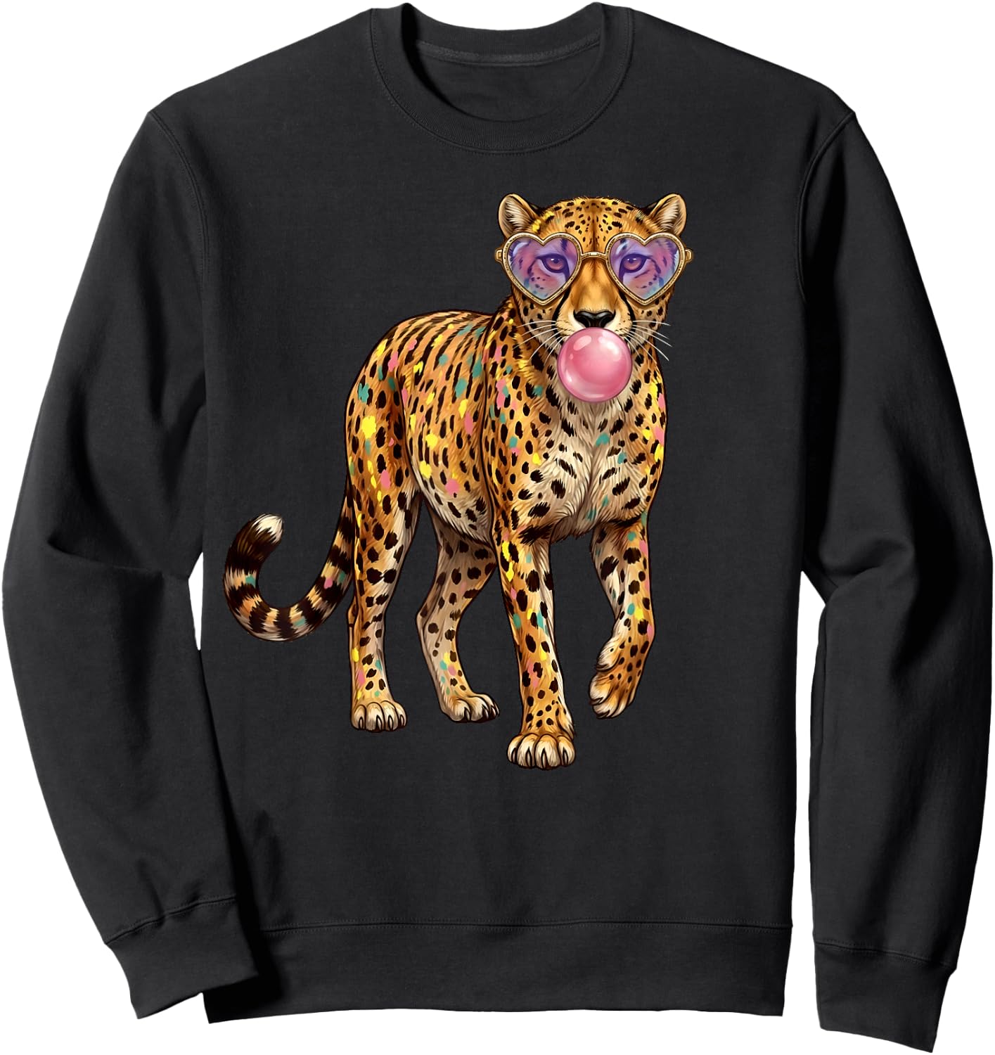 Cheetah Bubblegum Sunglasses Funny Animal Lovers Teen Girls Sweatshirt - Sweatshirt | Black