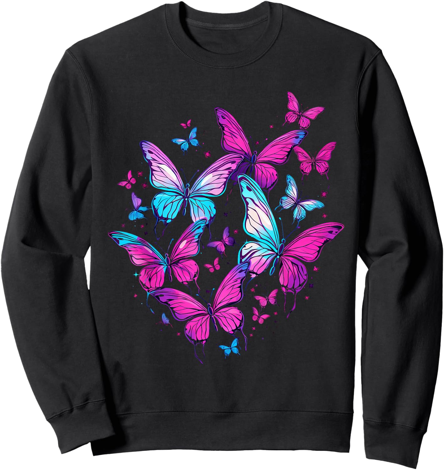 Butterfly Aesthetic Pink and Lila Butterflies Nature Sweatshirt - Sweatshirt | Black