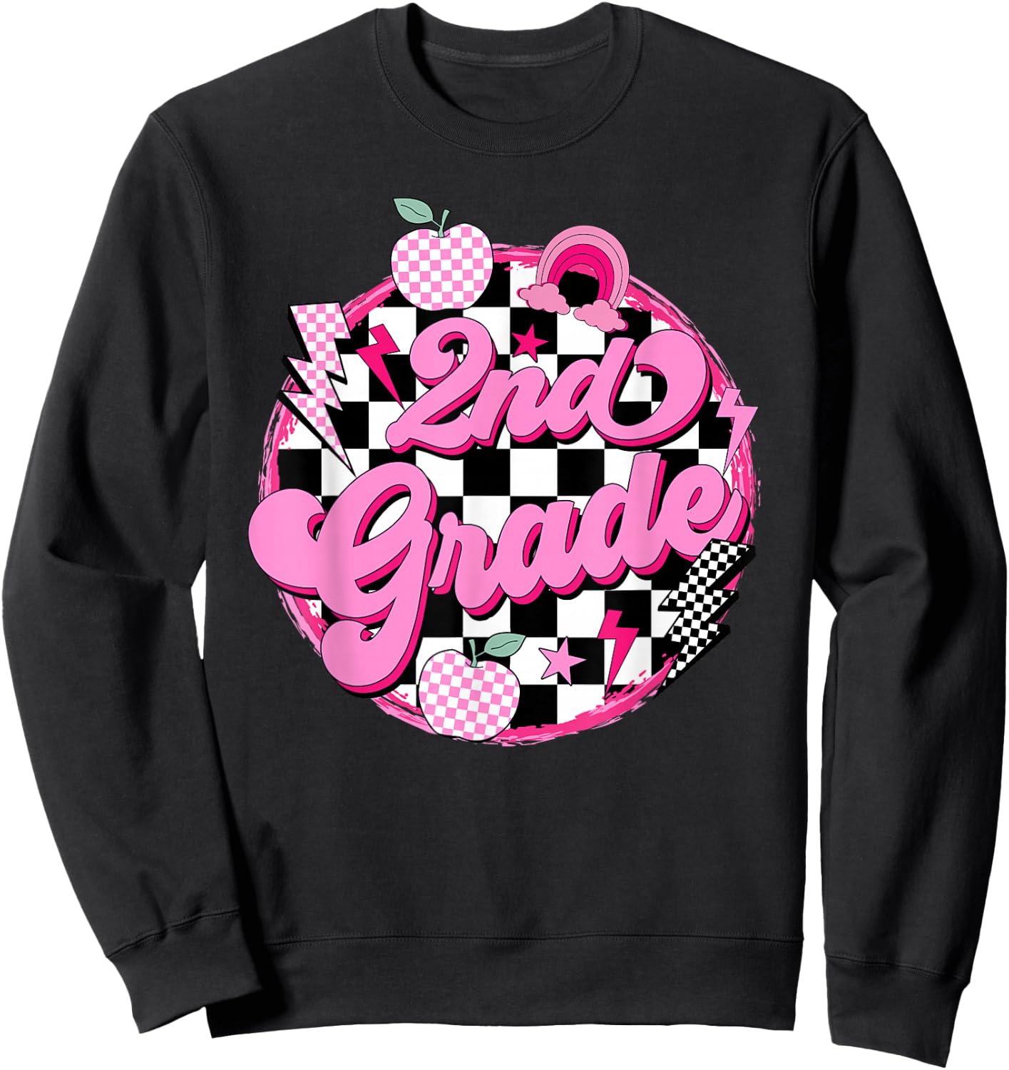 2nd Grade Teacher Women Retro Checkered First Day of School Sweatshirt - Sweatshirt | Black