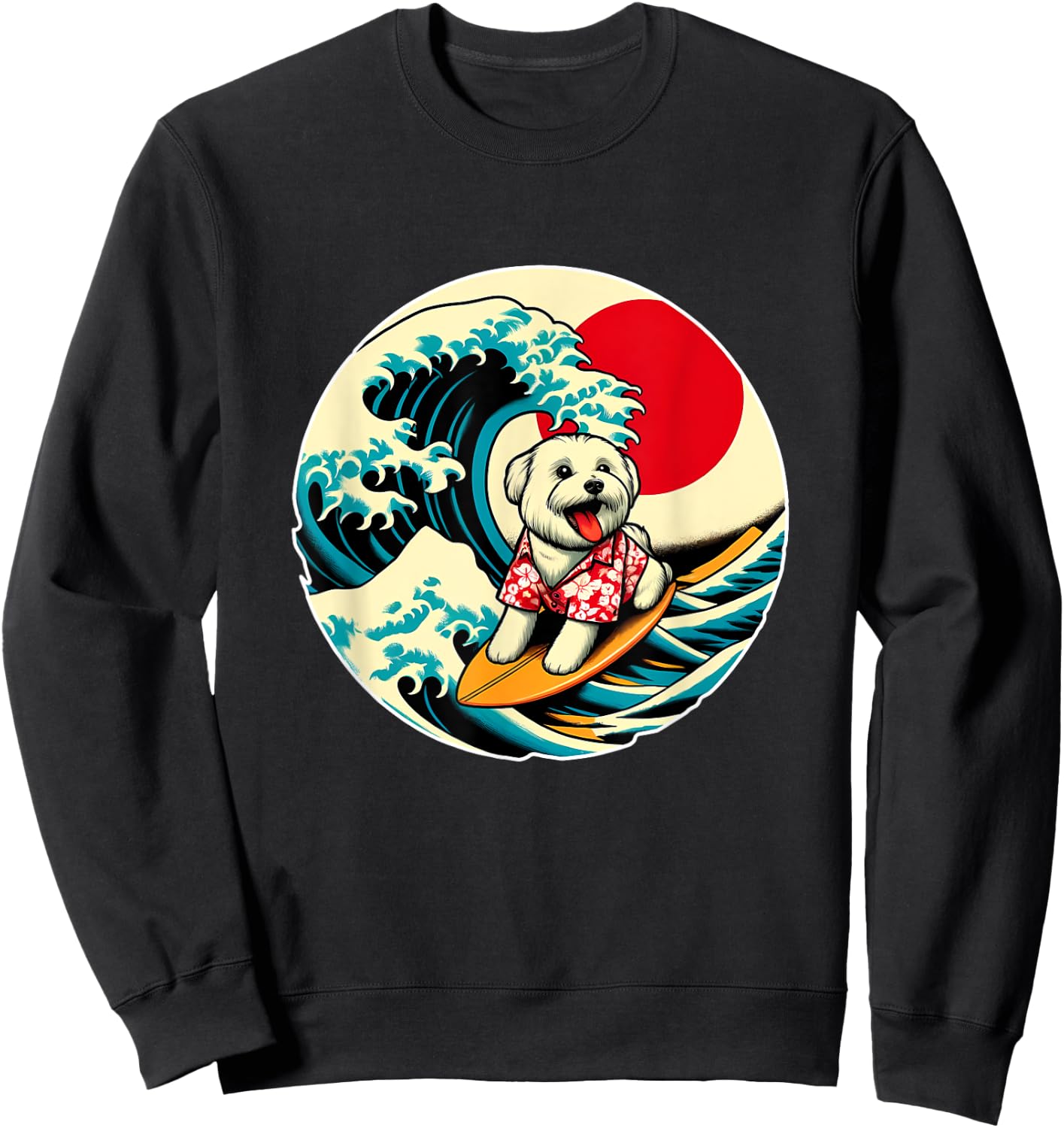 Great Wave Kanagawa Maltese dog Surfing Women Kids Sweatshirt - Sweatshirt | Black