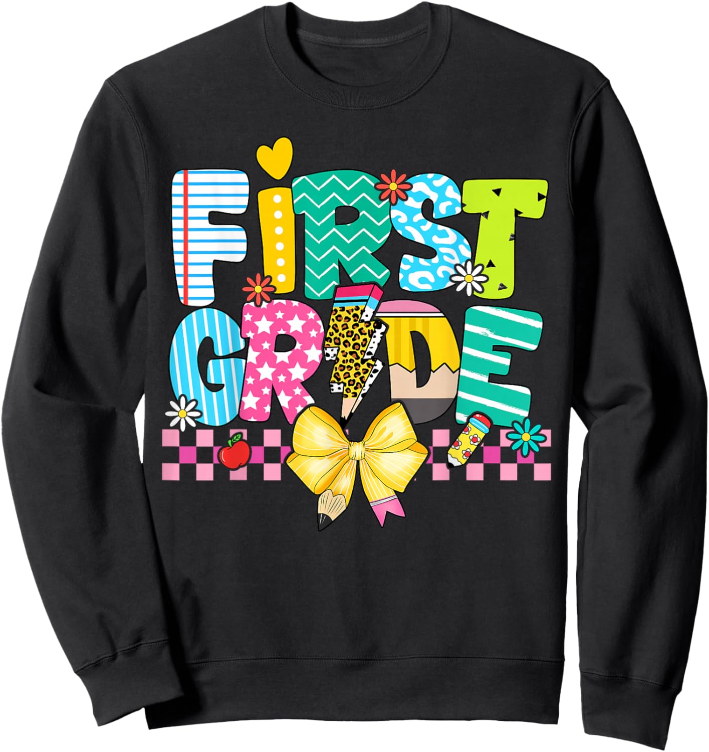 Cute First Grade Teacher 1st Grade Boys Girls Back to School Sweatshirt - Sweatshirt | Black