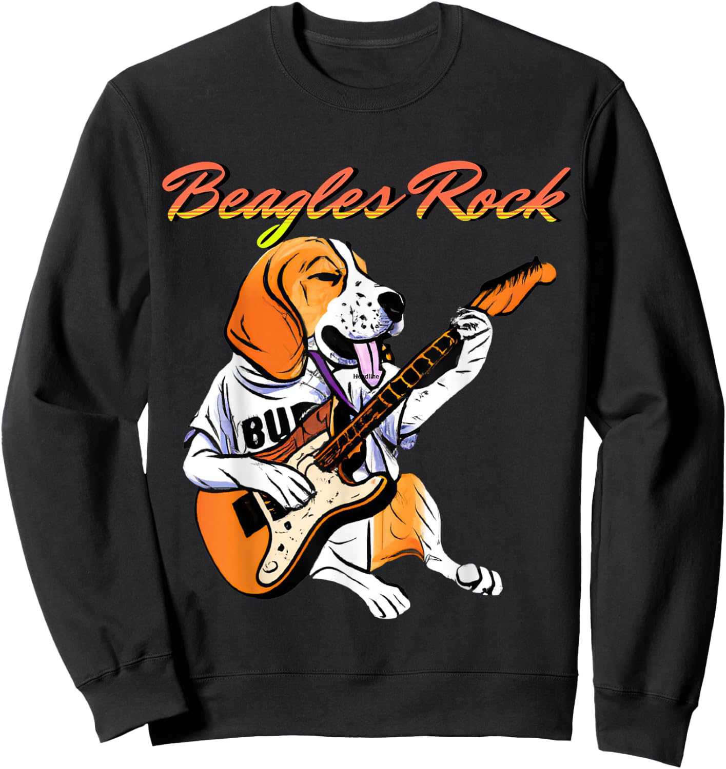 Cute Beagle Playing Guitar Rocks - Musical Pup for Dog Lover Women Sweatshirt - Sweatshirt | Black