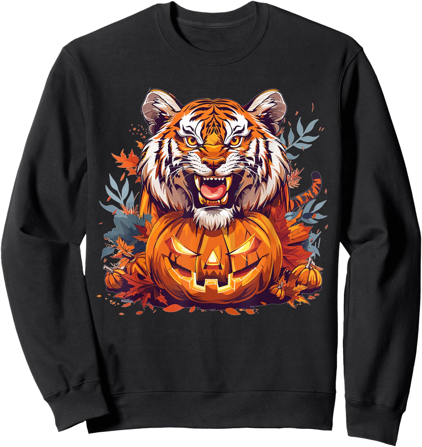 Cute Tiger With Pumpkin I Halloween Sweatshirt - Sweatshirt | Black