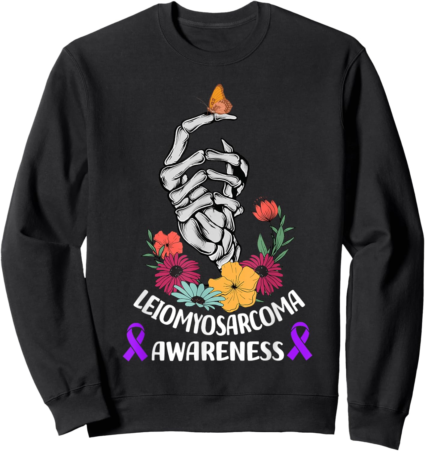 leiomyosarcoma Awareness Halloween Skeleton Hand Sweatshirt - Sweatshirt | Black