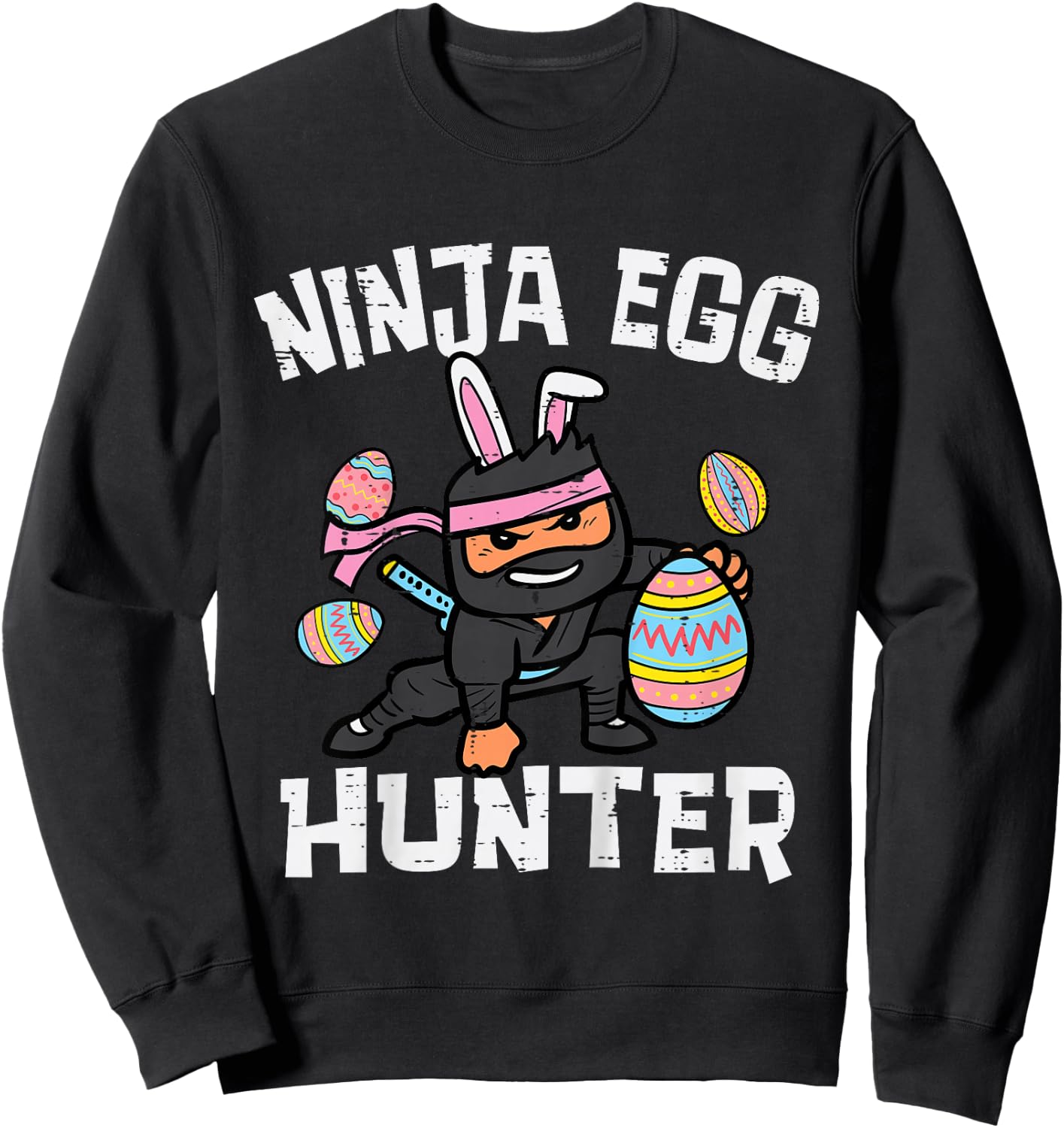 Kids Easter Ninja Bunny Egg Hunter Funny Boys Kids Toddler Youth Sweatshirt - Sweatshirt | Black