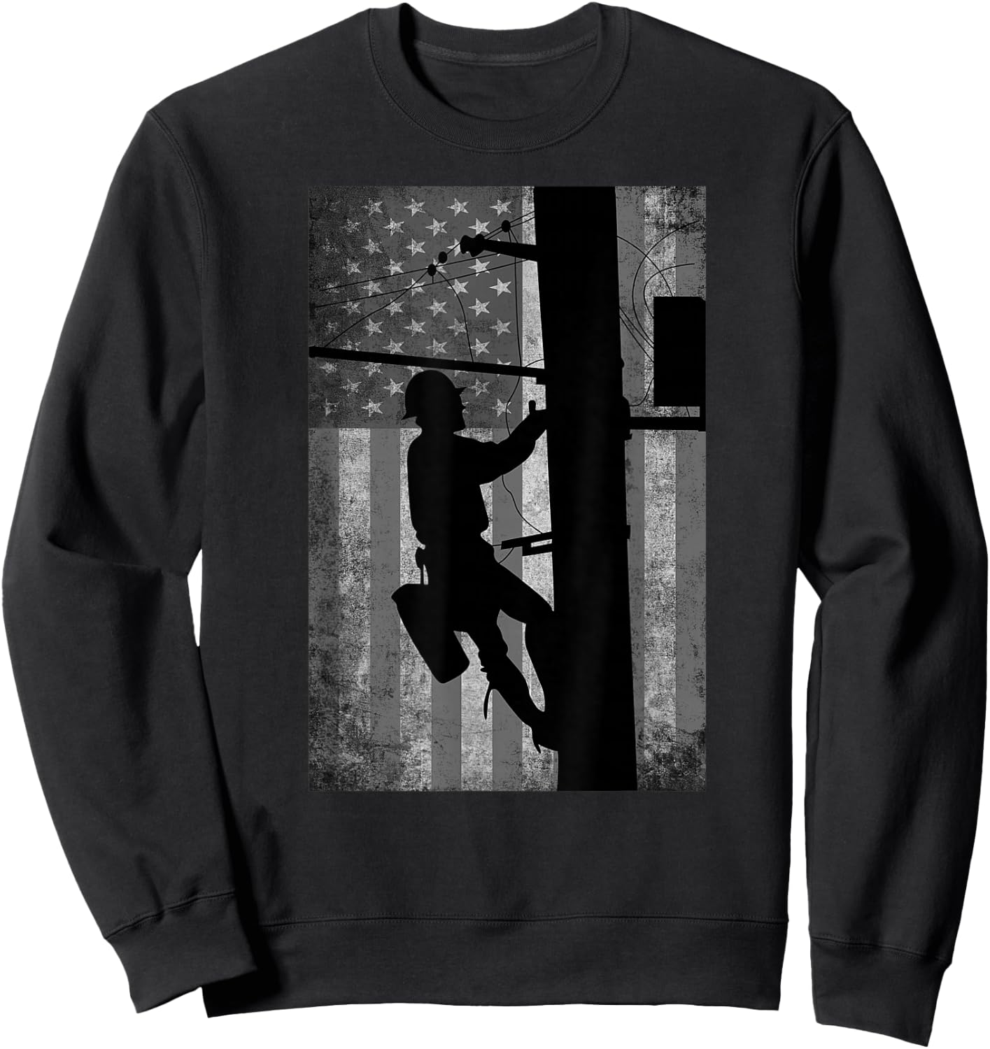 Lineman American Flag | Electric Cable Lineman Gift Sweatshirt - Sweatshirt | Black