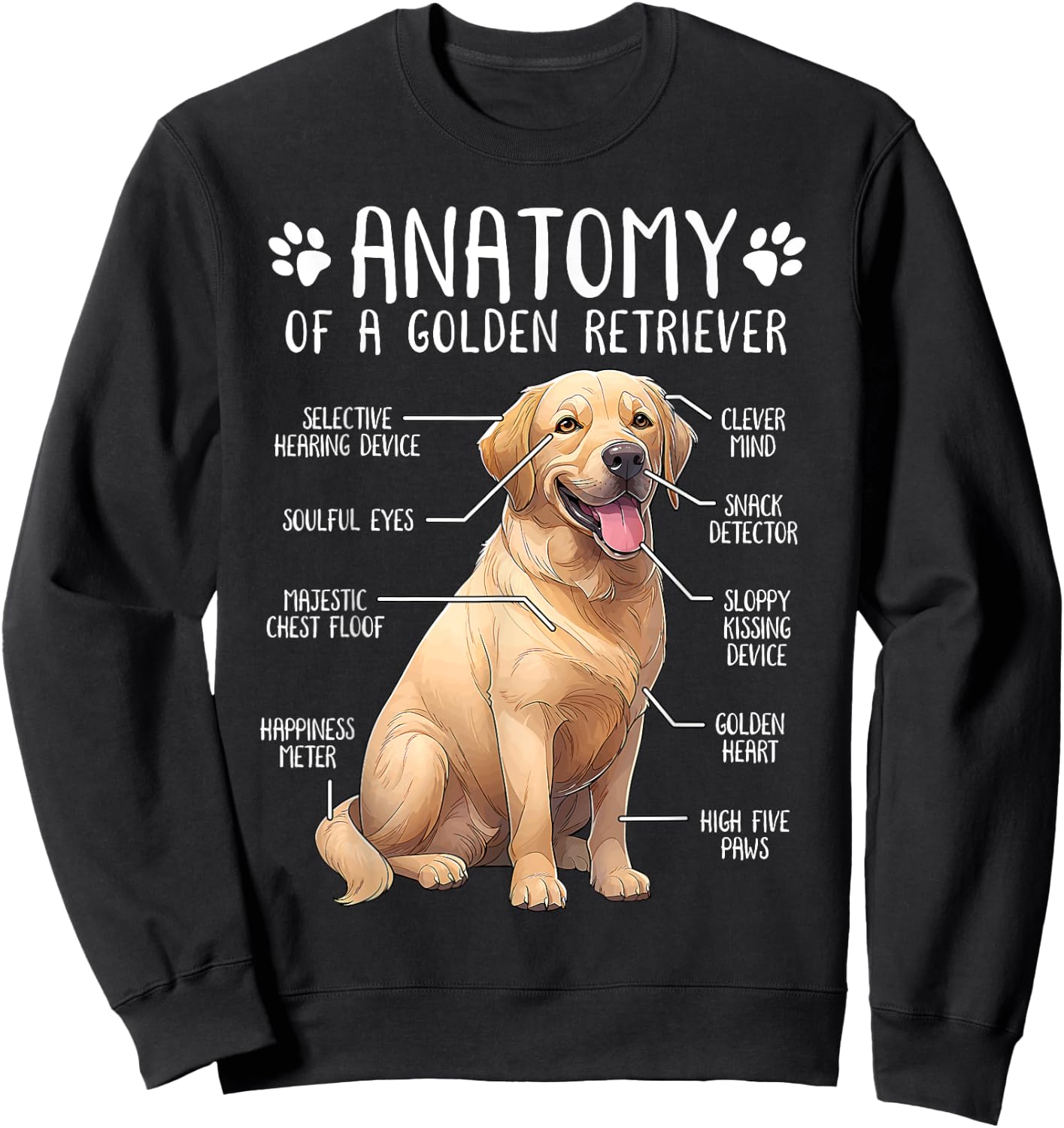 Funny Golden Retriever Anatomy Dog Lover Owner Women Girls Kids Sweatshirt - Sweatshirt | Black
