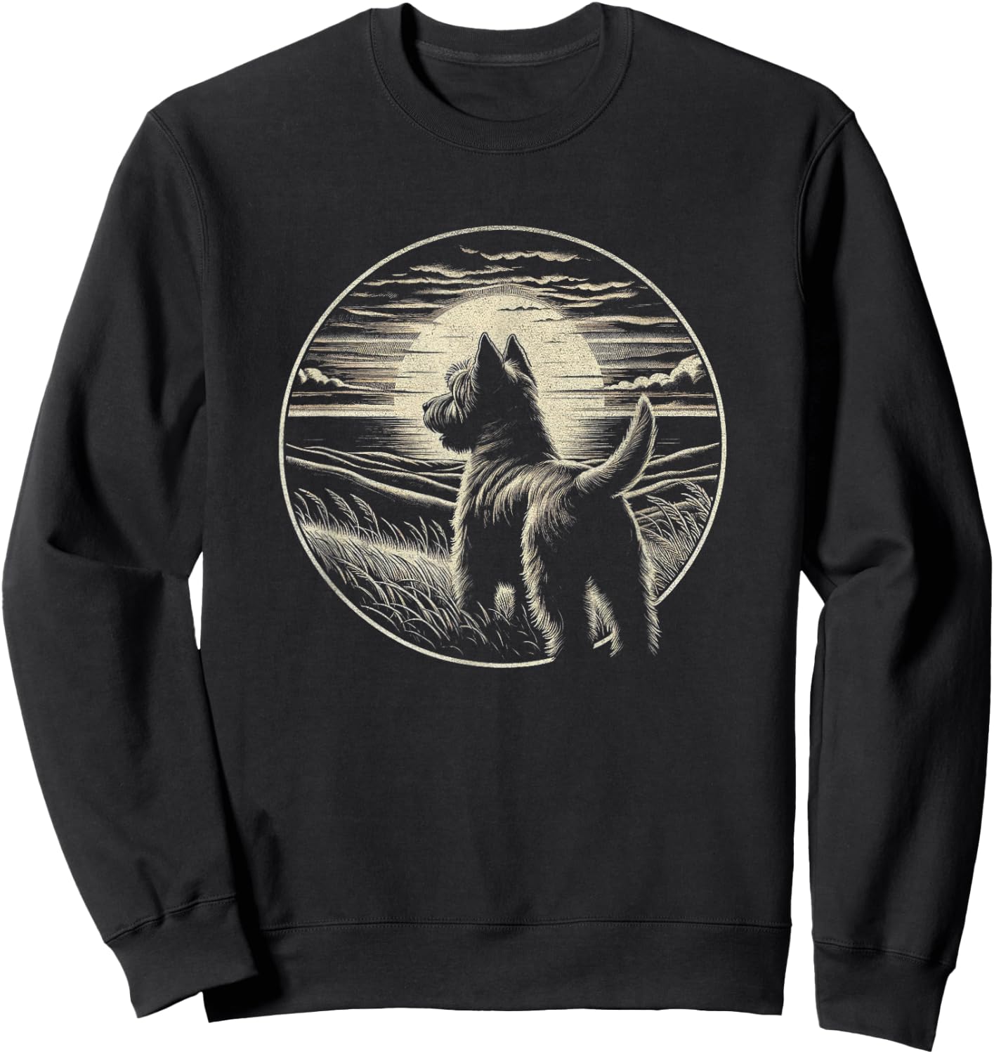 Vintage Cairn Terrier Dog Retro Sunset Scene Art Design Sweatshirt - Sweatshirt | Black