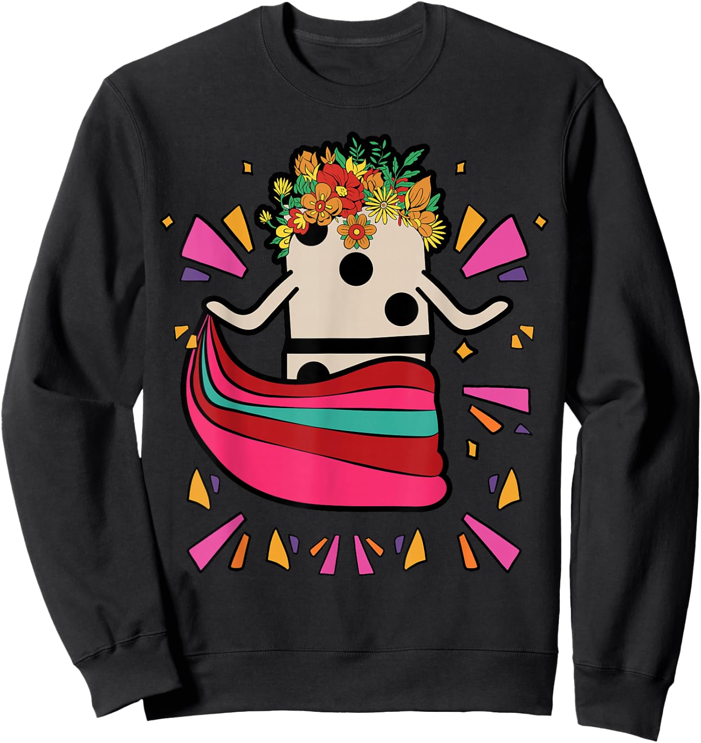 Dancing Mexican Train Domino Tile Flowers Funny Sweatshirt - Sweatshirt | Black