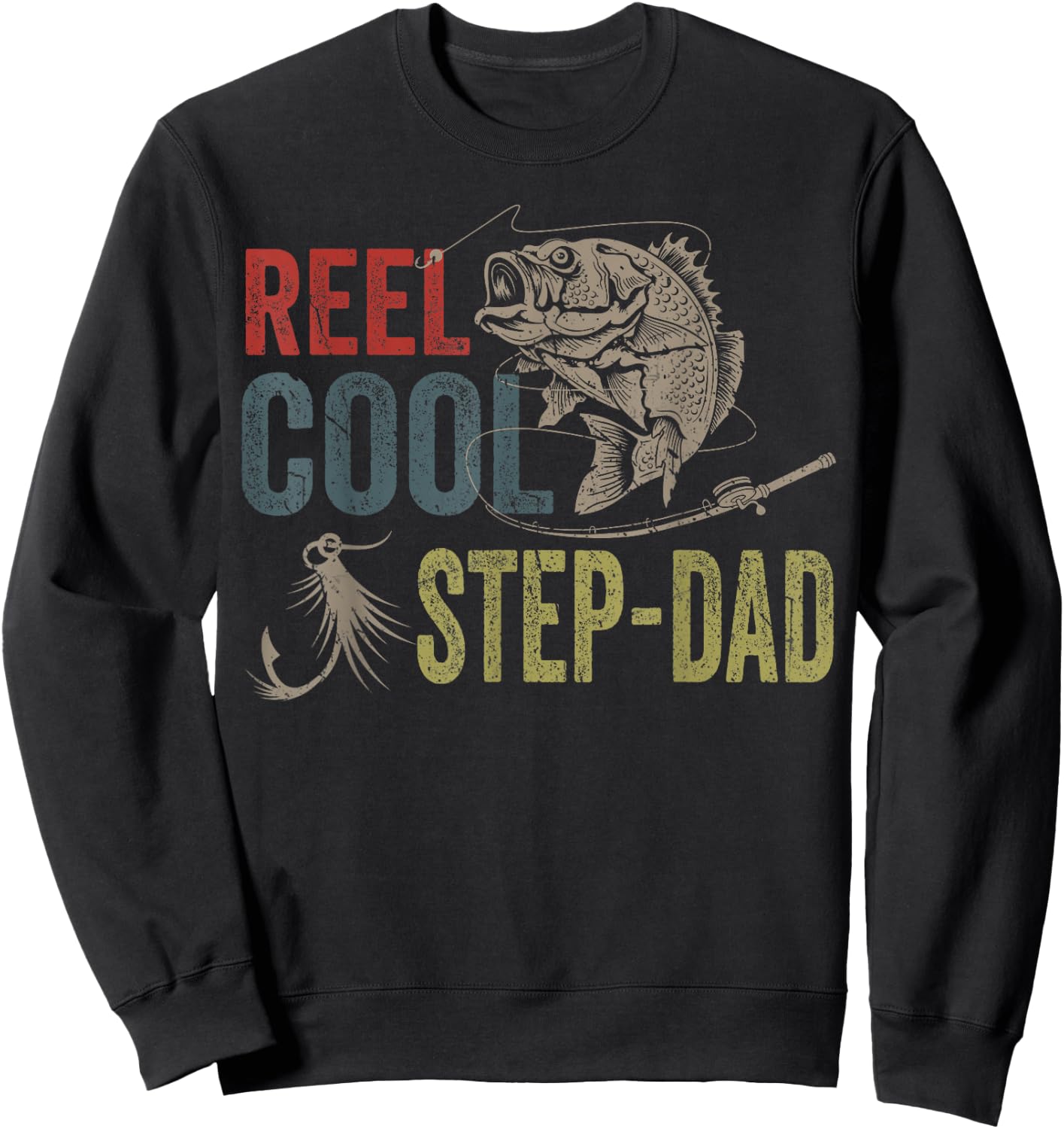 Reel Cool Step-Dad Fishing Father's Day Gift Sweatshirt - Sweatshirt | Black