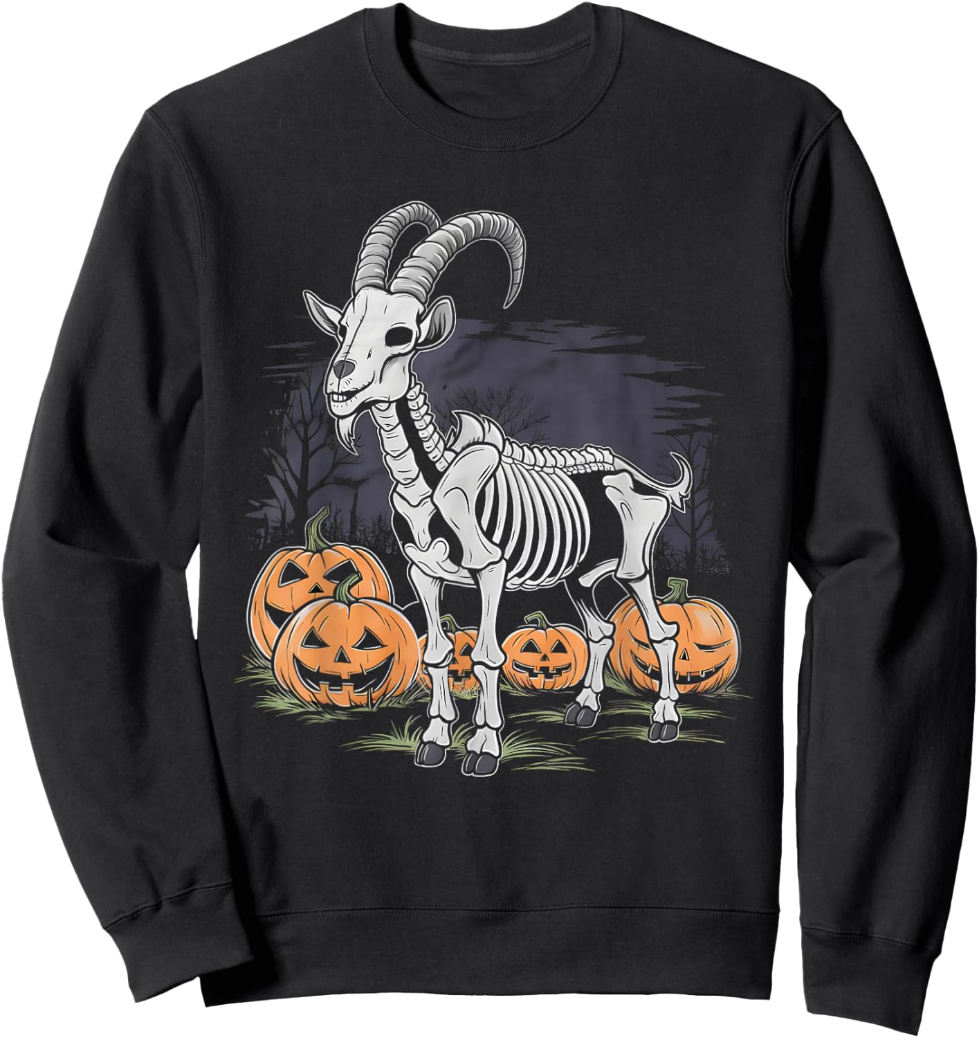 Spooky Goat Skeleton Halloween Creepy Gothic Funny Halloween Sweatshirt - Sweatshirt | Black