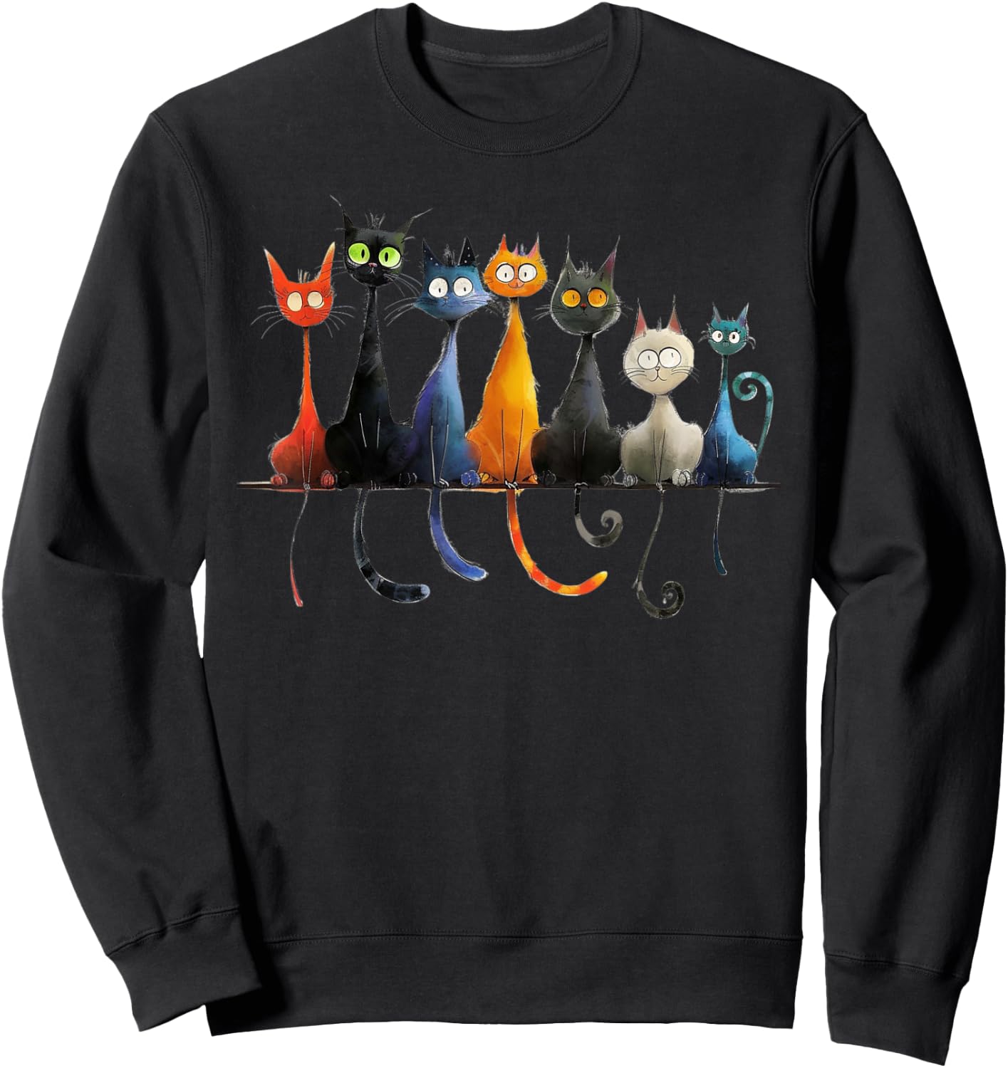 Whimsical Mid-Century Modern Look Cats 50& 60s Style Sweatshirt - Sweatshirt | Black