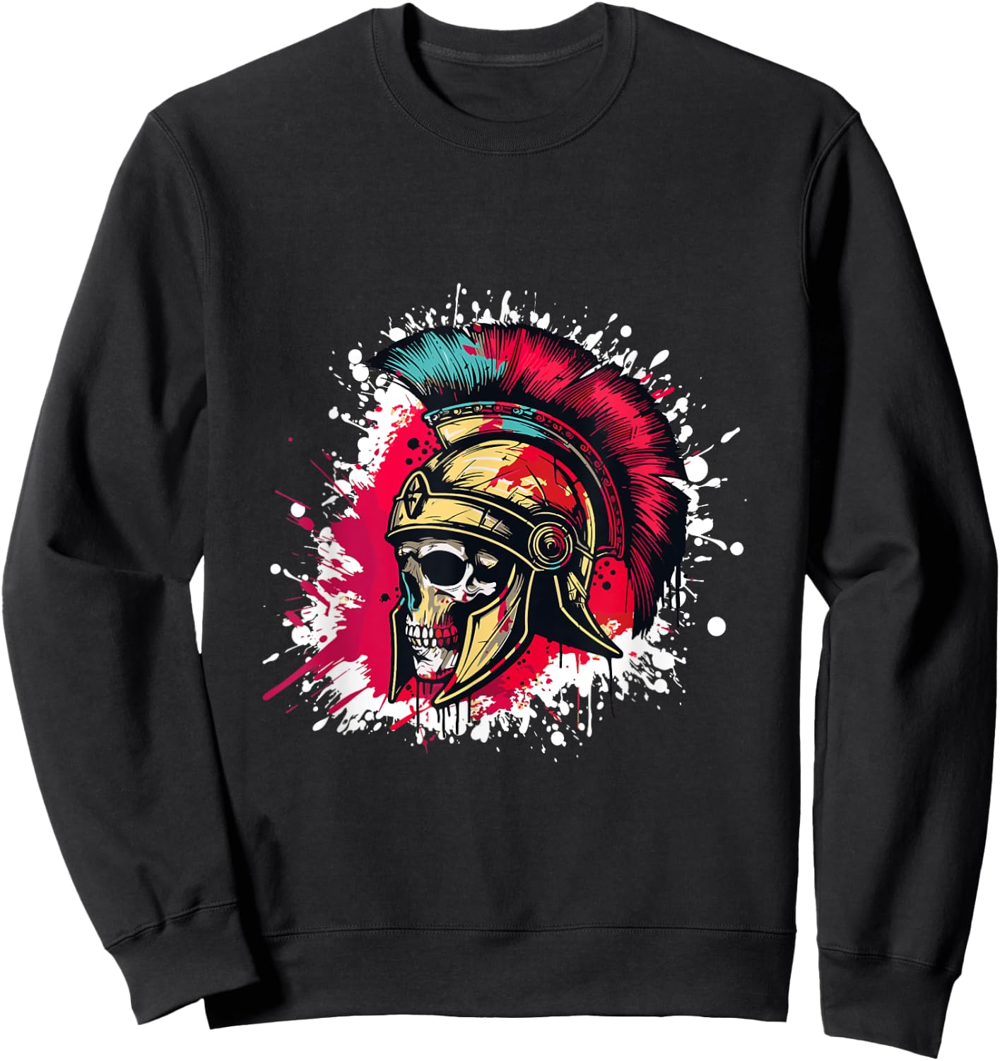 Spartan Skull Head With Helmet | Sparta Gladiator Warrior Sweatshirt - Sweatshirt | Black