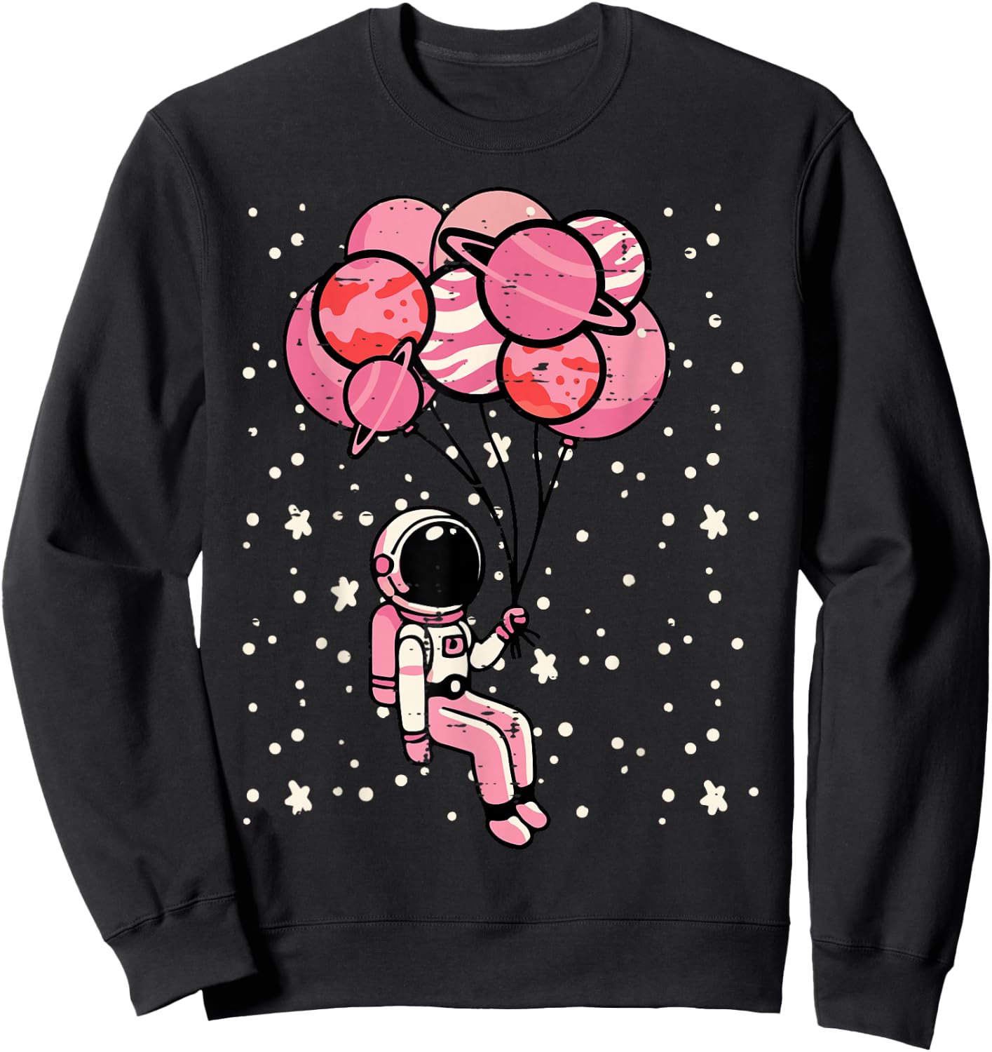 Astronaut Balloon Planets Space Galaxy Girls Kids Toddler Sweatshirt - Sweatshirt | Black