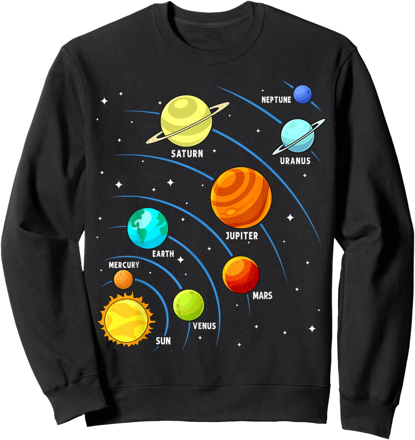 Kids Colorful Planets Solar Systems Boys Space Science Sweatshirt - Sweatshirt | Black