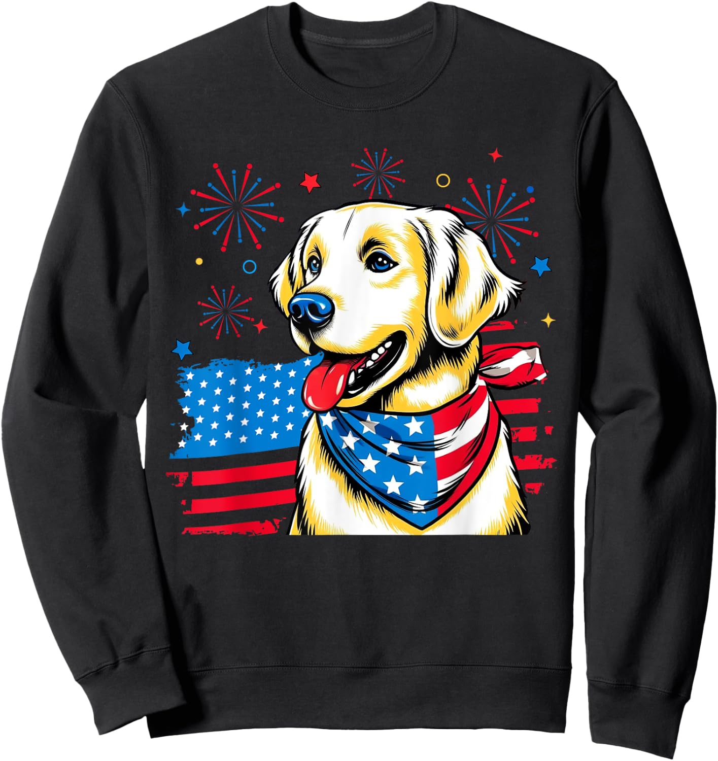 4th of July Golden Retriever American USA Flag Dog Patriotic Women Kids Men Sweatshirt - Sweatshirt | Black
