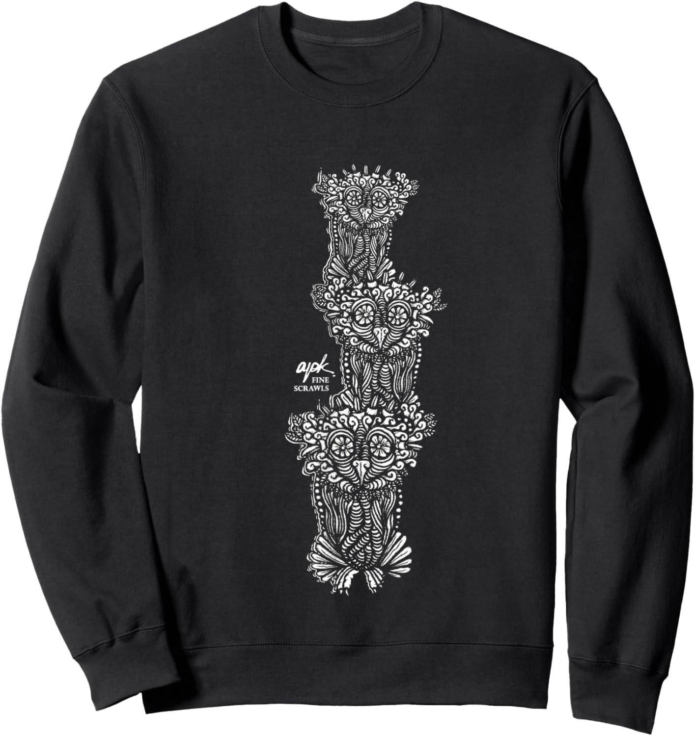 Owl Art Three Birds Drawing Sweatshirt - Sweatshirt | Black