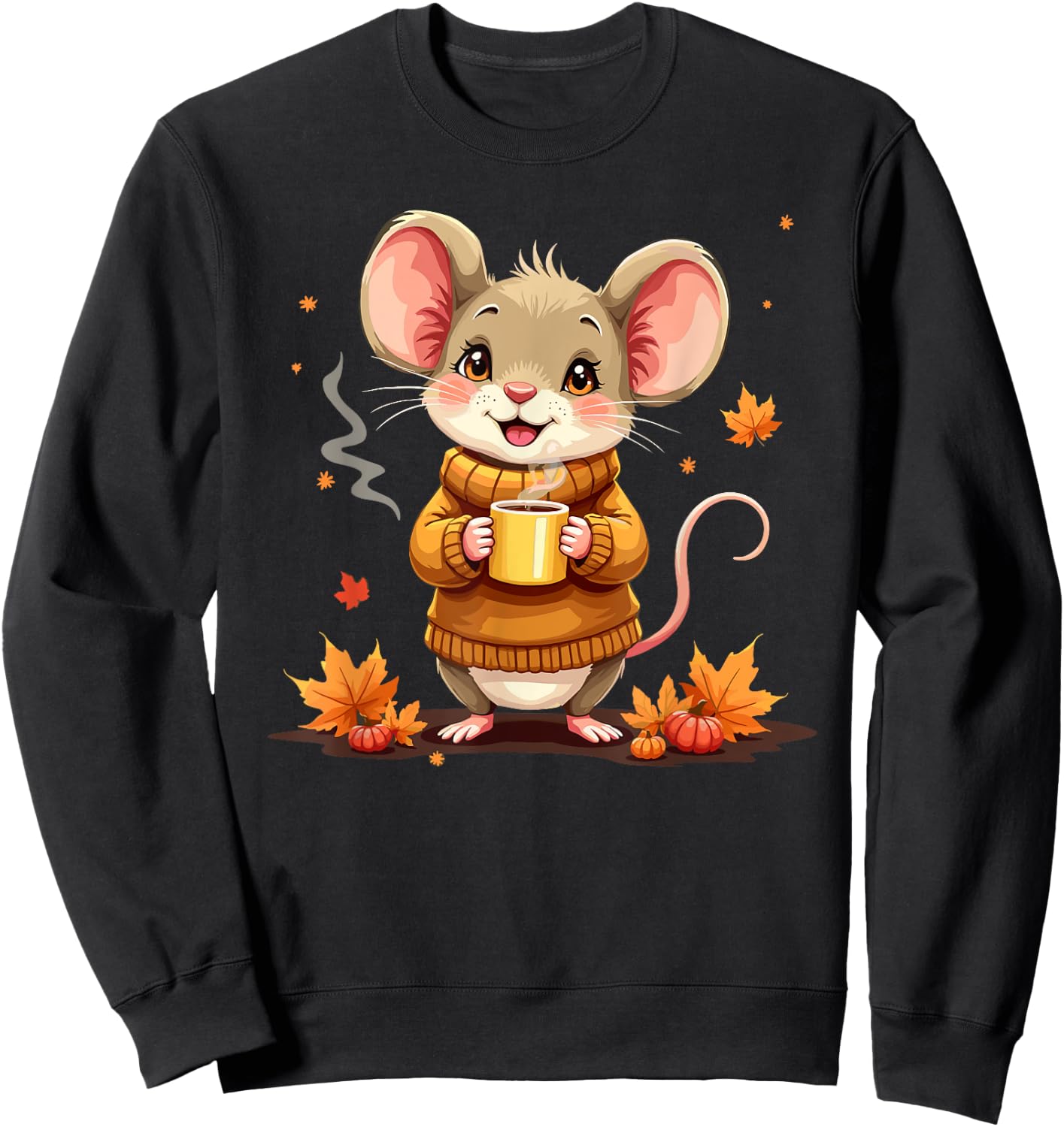 Cute Mouse With Sweater Autumn Graphic Sweatshirt - Sweatshirt | Black