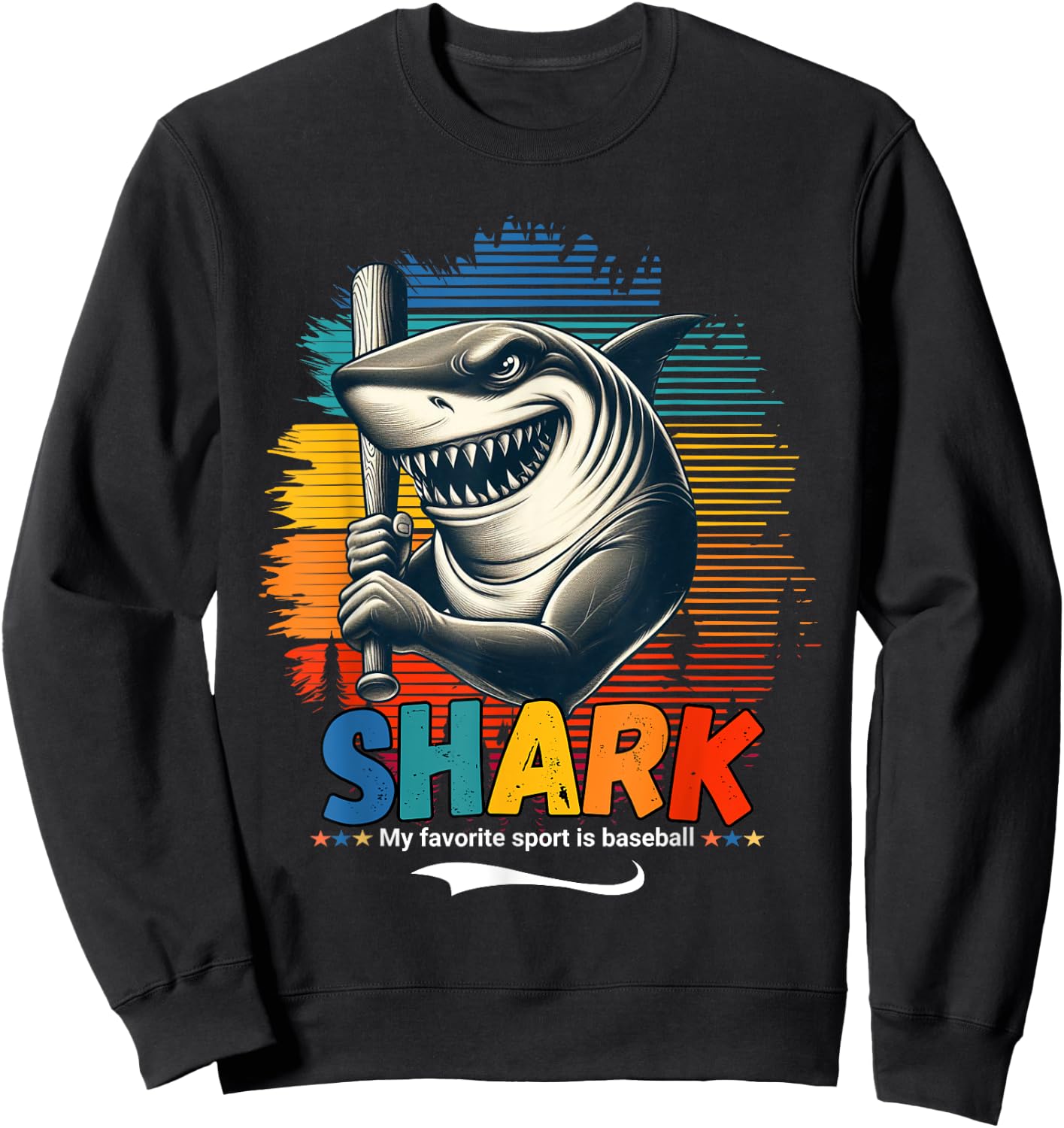 Funny Shark Baseball Player Animal Lover Design Sweatshirt - Sweatshirt | Black