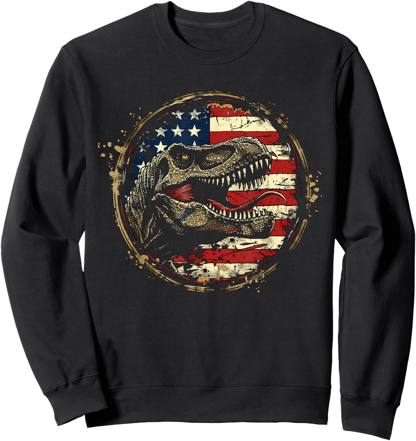 Dinosaur 4th of July America Flag Vintage Amerisaurus Rex Sweatshirt - Sweatshirt | Black