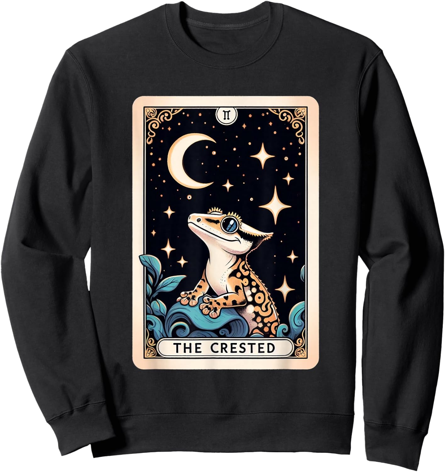 Crested Gecko Tarot Card Moon Men Women Kids Reptile Lover Sweatshirt - Sweatshirt | Black