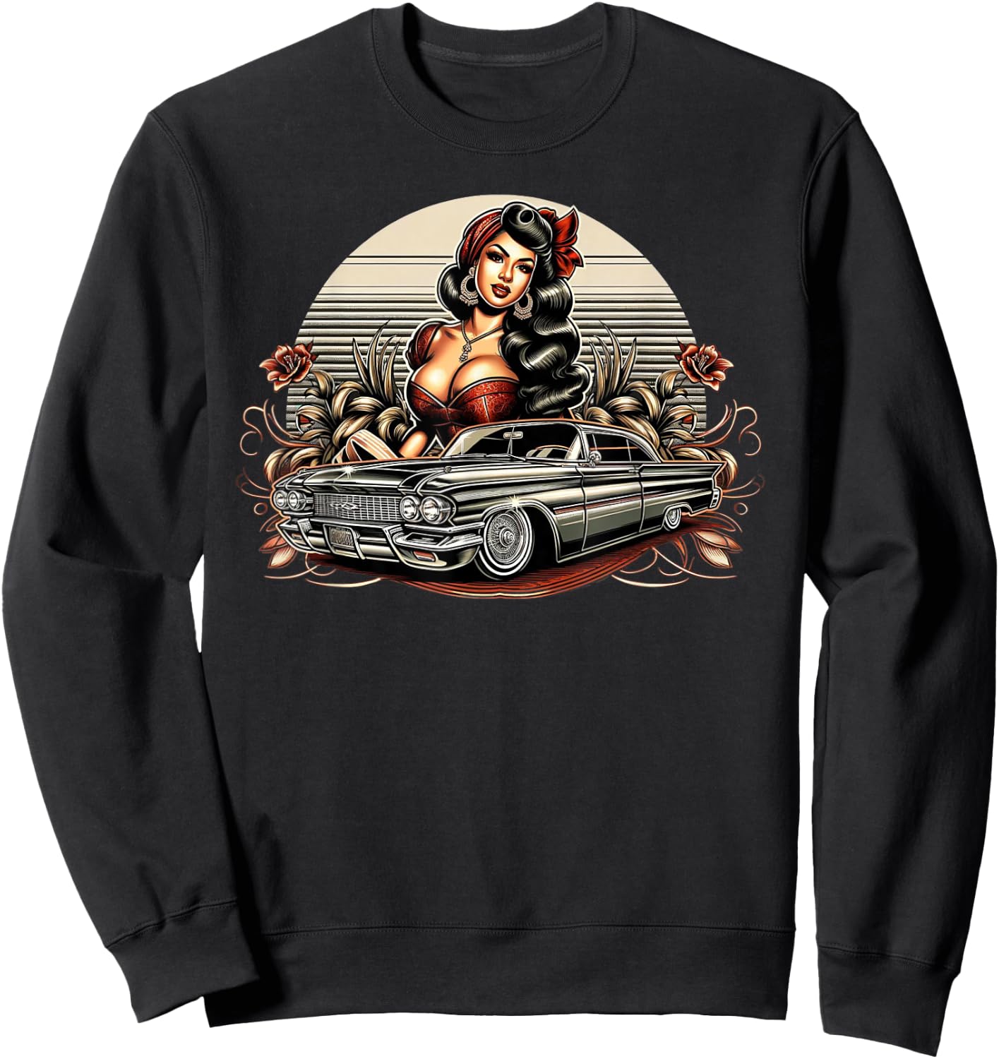 Mexican Street Culture Lowrider Beautiful Latina Chola Model Sweatshirt - Sweatshirt | Black