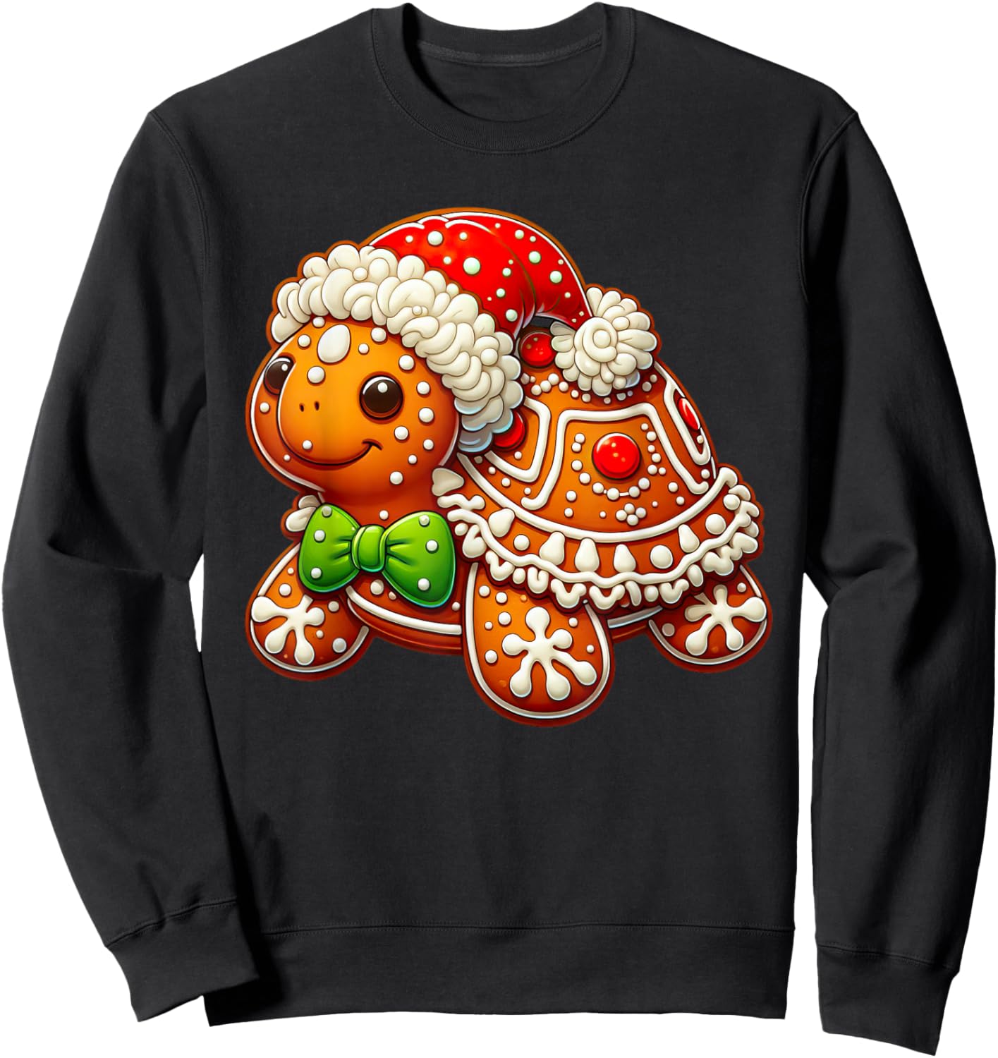 Cute Turtle Lovers Christmas Outfits Boy Girl Funny Gingerbread Man Turtle Christmas Kids Sweatshirt - Sweatshirt | Black