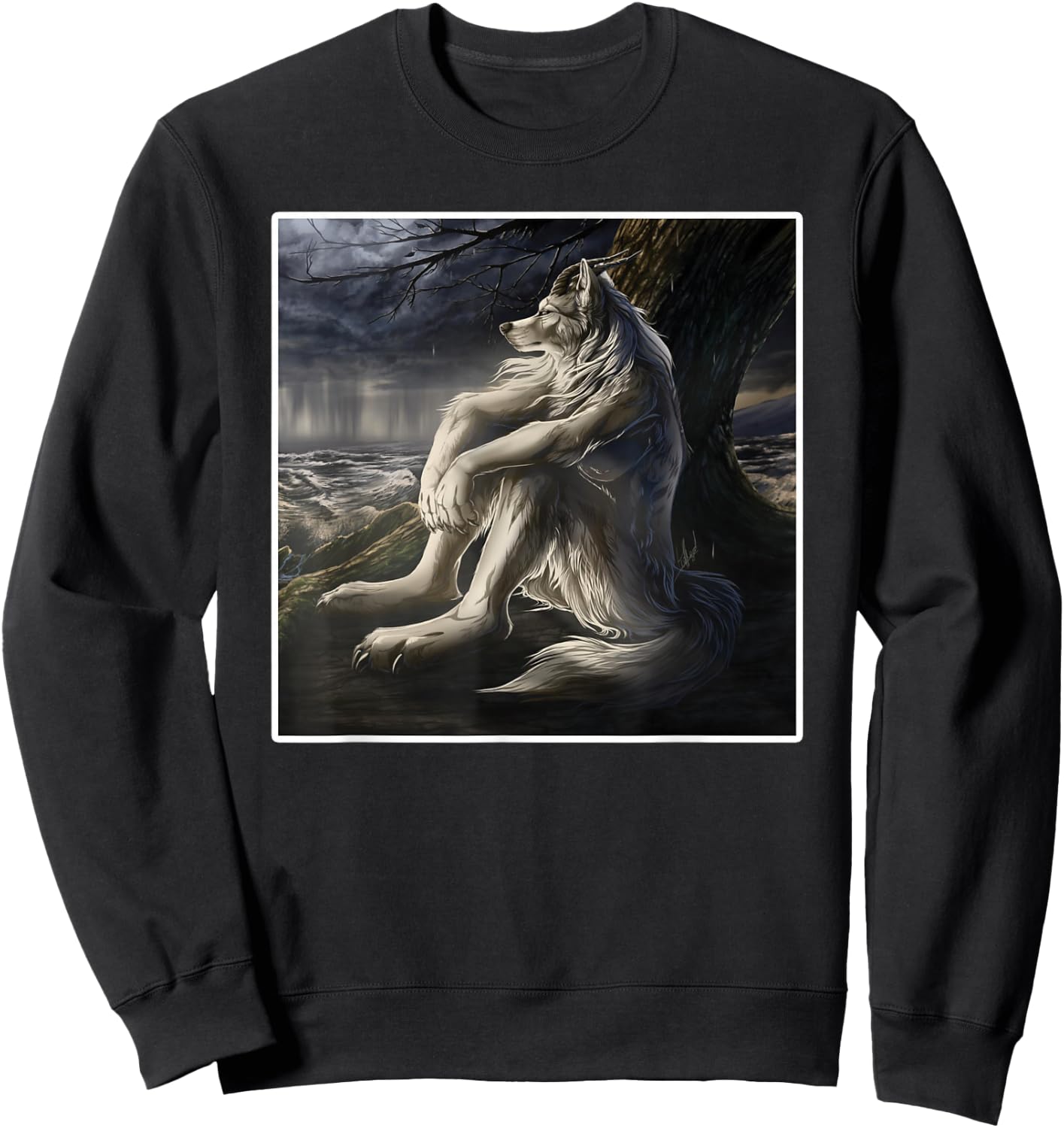 Sitting Wolf Meme Sweatshirt - Sweatshirt | Black