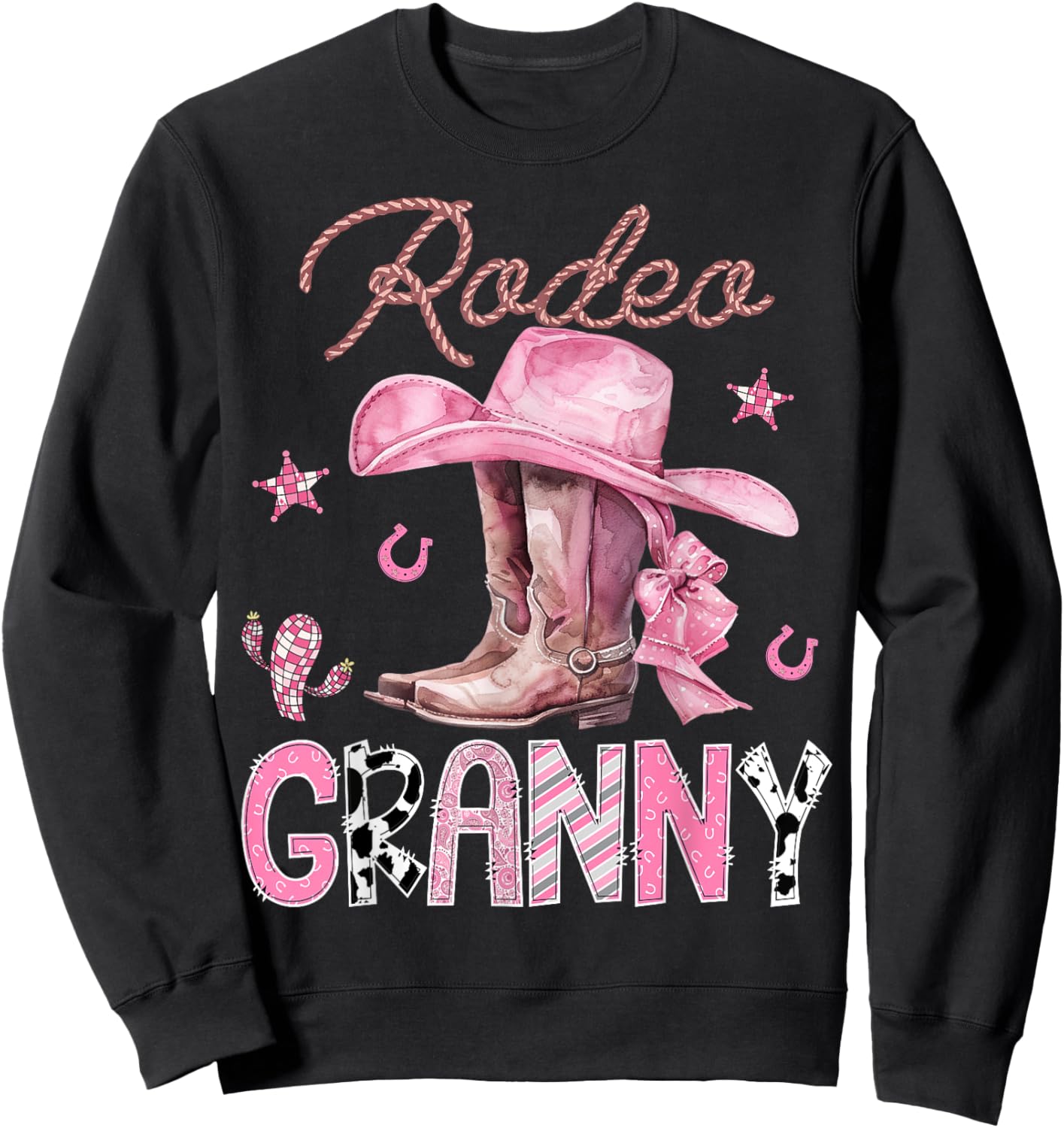 Rodeo Granny Pink Boots Coquette CowGirl Birthday Party Sweatshirt - Sweatshirt | Black