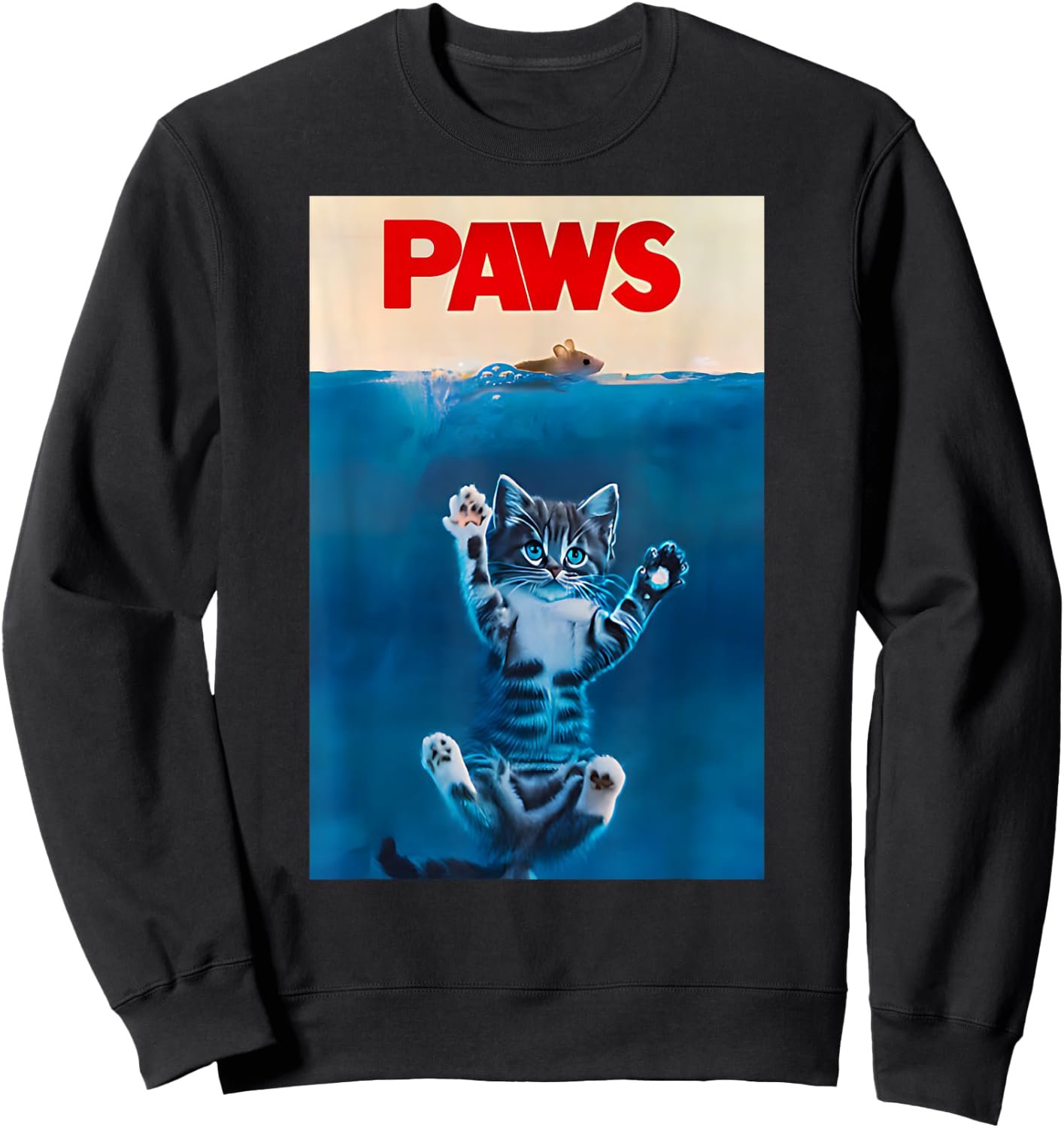 PAWS Parody Cat Lover Funny Kitten Shark Mouse Gift meow Men Women Girls Kids Sweatshirt - Sweatshirt | Black