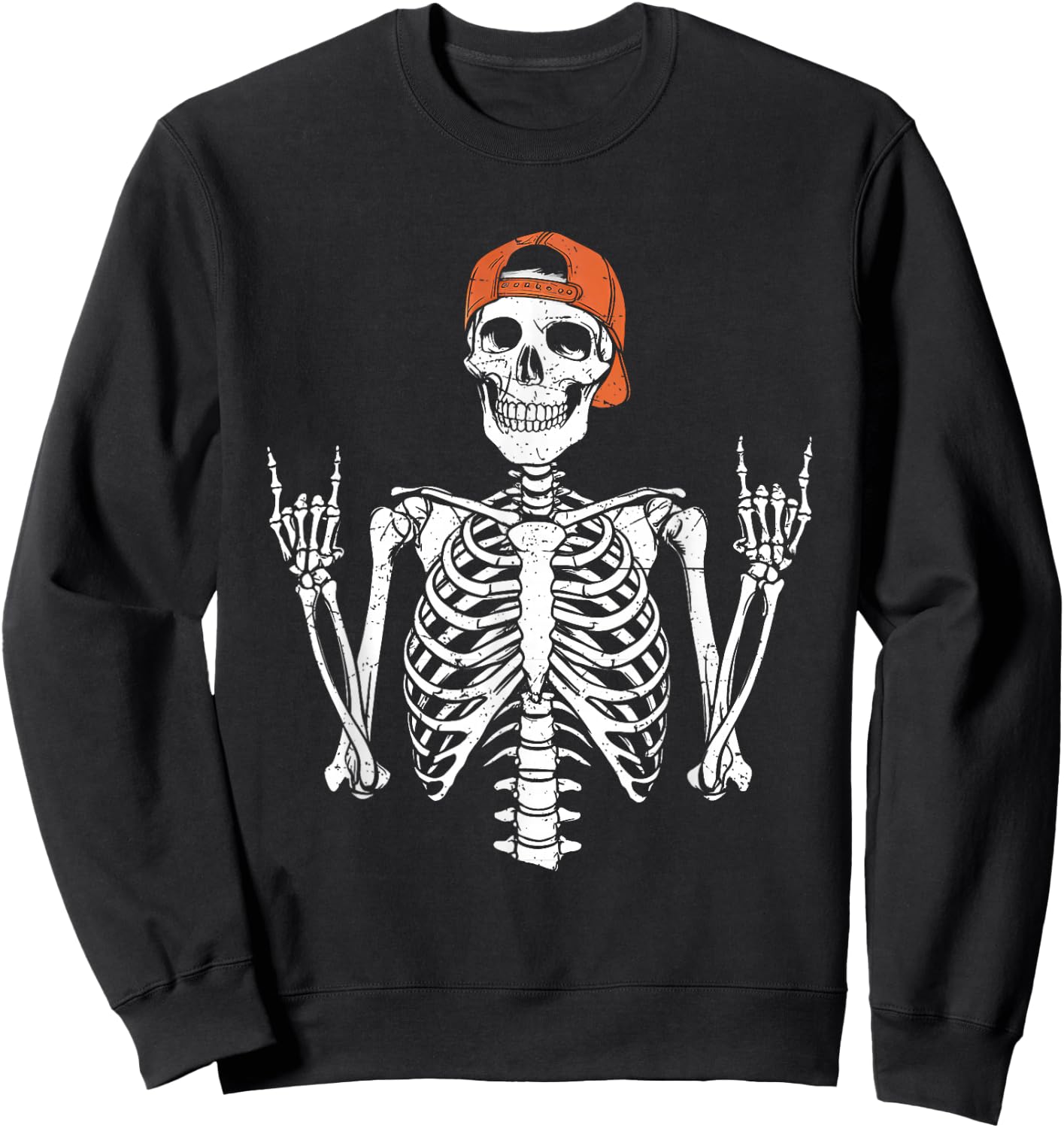 Rocker Skeleton Cap Skater Halloween Rock Boys Kids Sweatshirt - Sweatshirt | Black