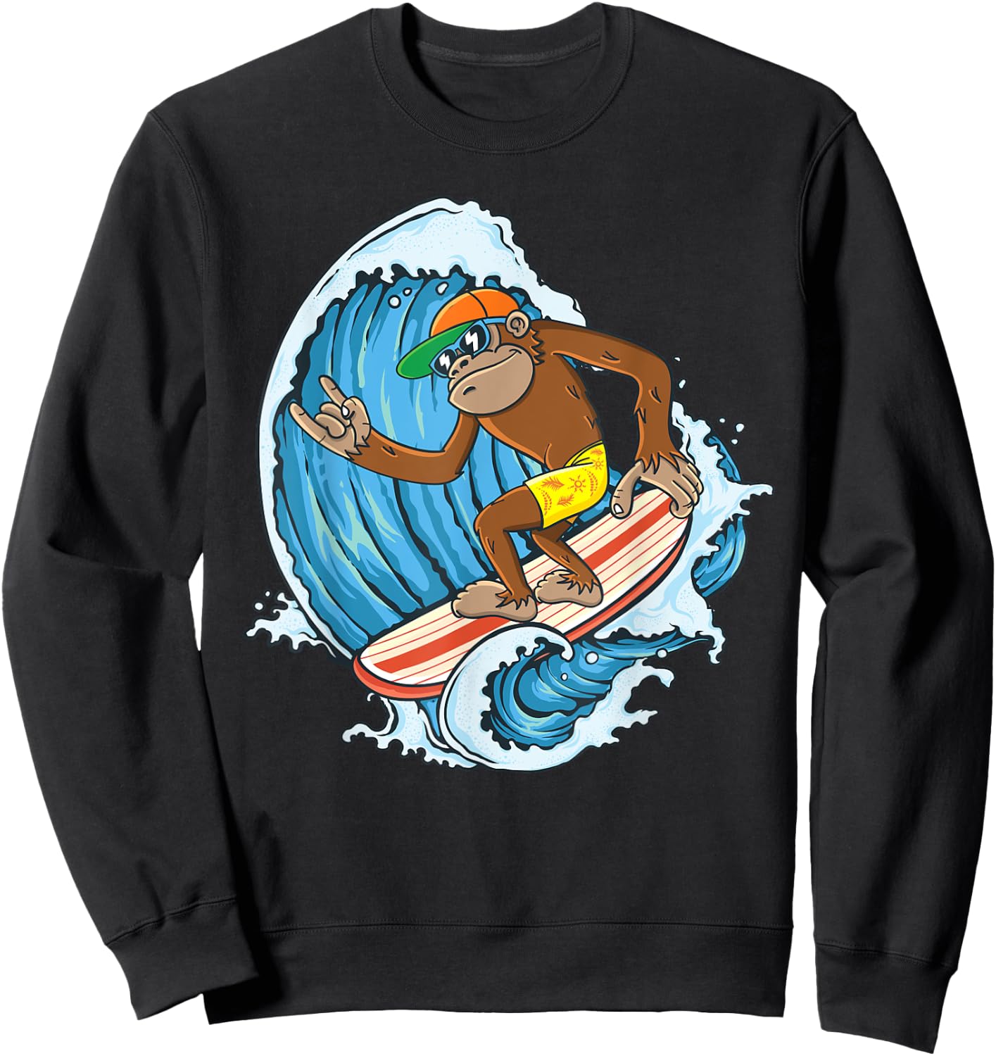 Retro Surfboard Boys Kids Surfboarders Cute Surfing Monkey Sweatshirt - Sweatshirt | Black