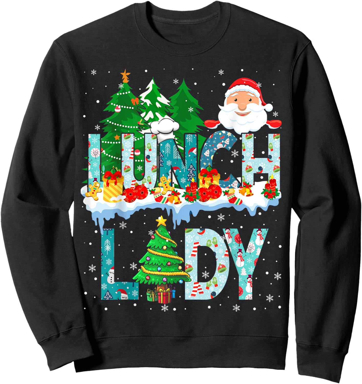 Lunch Lady Christmas Tree Santa Matching Xmas Lunch Lady Sweatshirt - Sweatshirt | Black