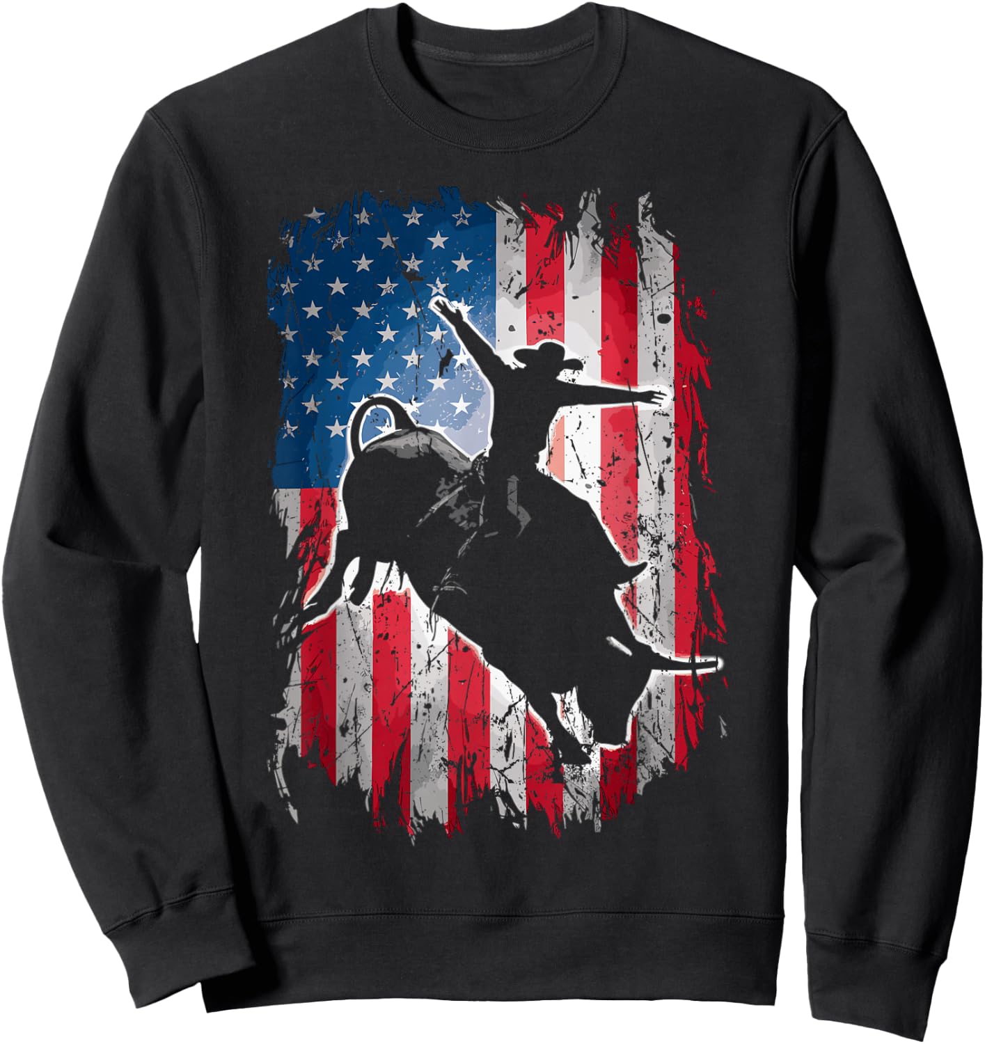 Rodeo Rider Bull USA Flag American Patriotic Cowboys Sweatshirt - Sweatshirt | Black