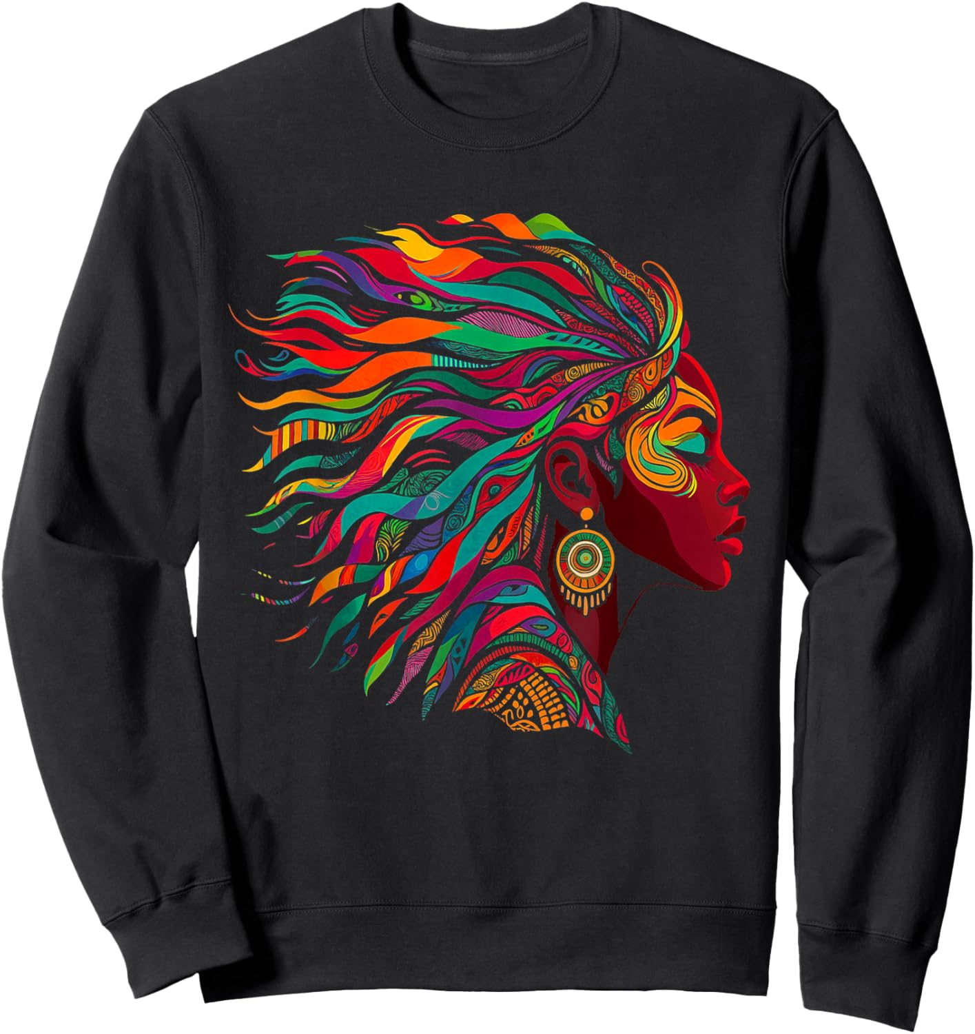 Rainbow Dashiki African Tribal Women Hair African American Sweatshirt - Sweatshirt | Black