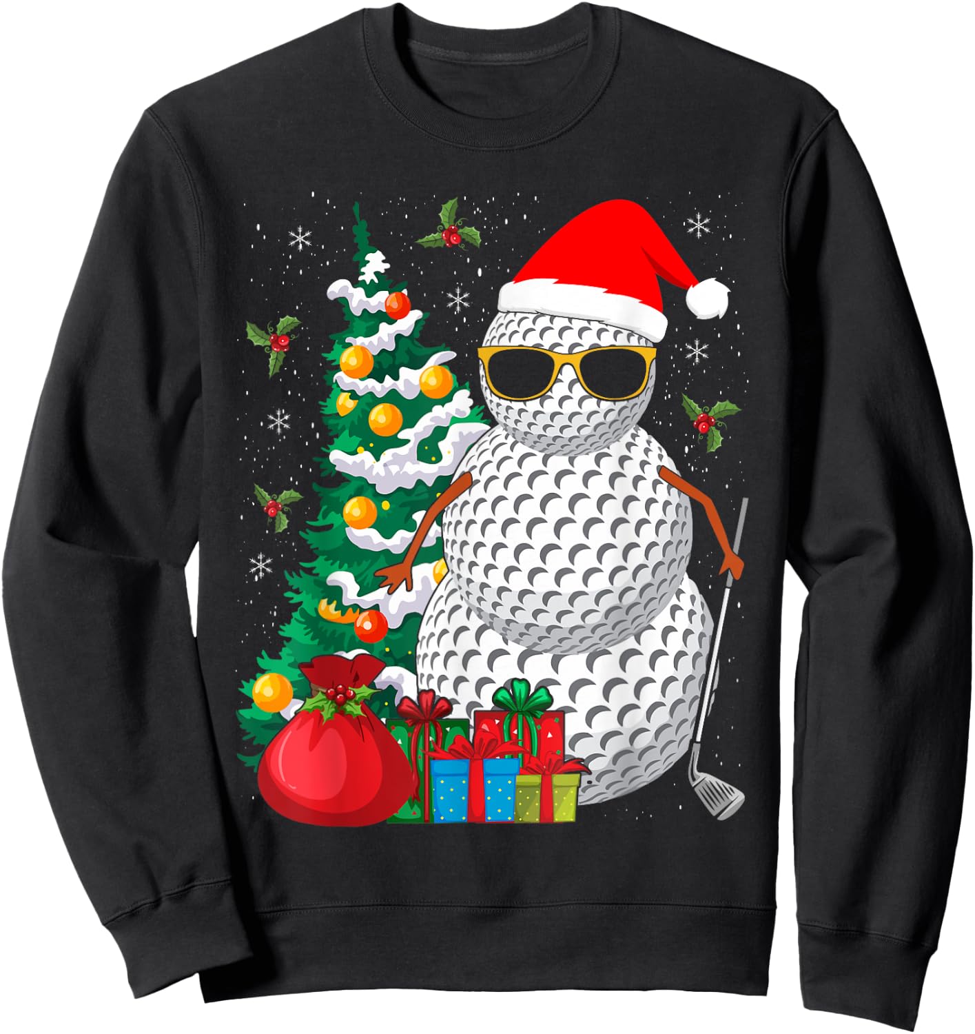 Santa Snowman Golf Ball Christmas Golfer Sweatshirt - Sweatshirt | Black