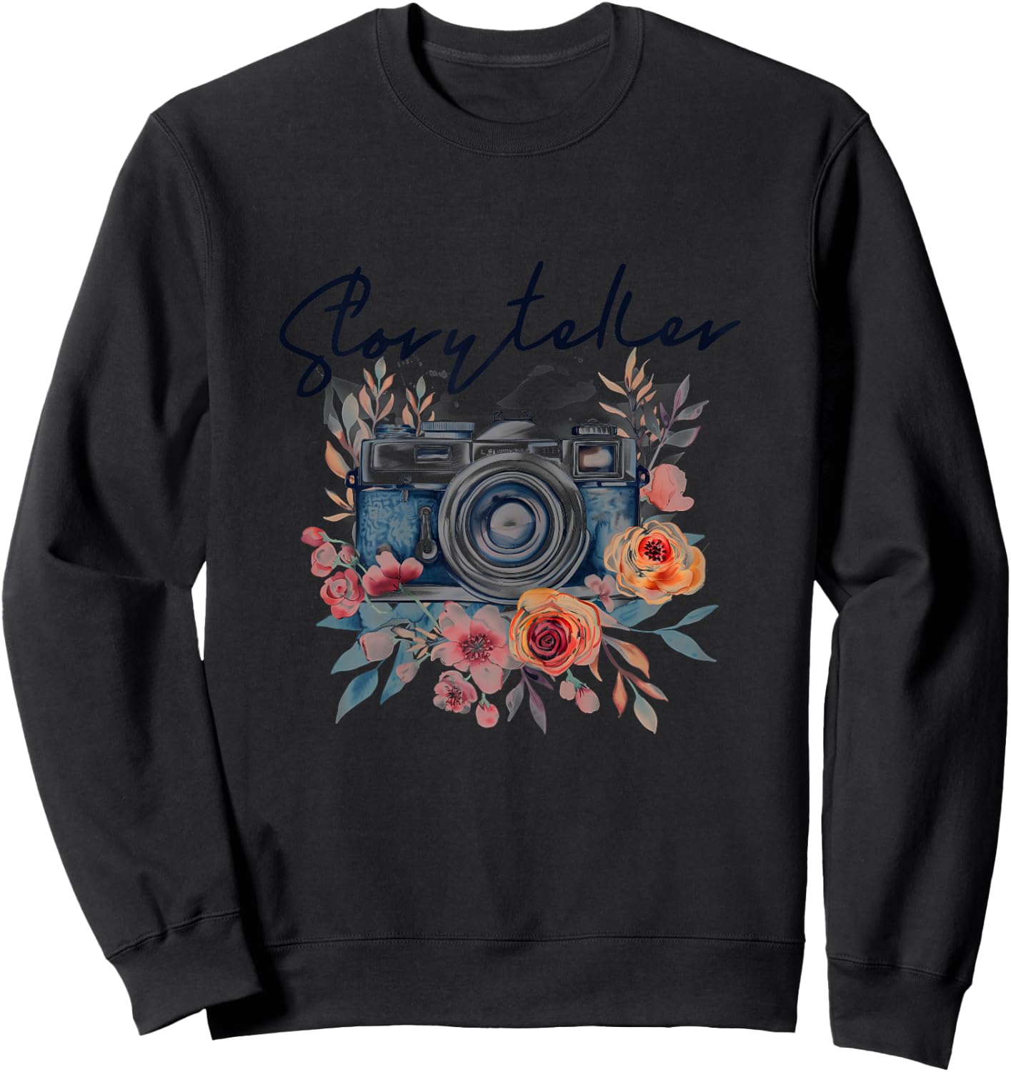 Photographer Storyteller Vintage Camera Flowers Photography Sweatshirt - Sweatshirt | Black