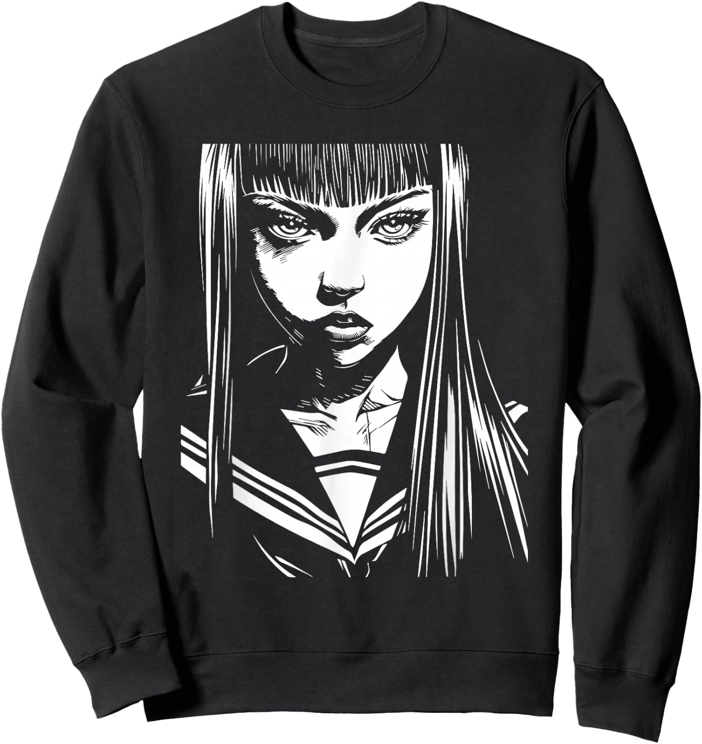 Anime Horror Girl Aesthetic Soft Grunge Waifu Japanese Sweatshirt - Sweatshirt | Black