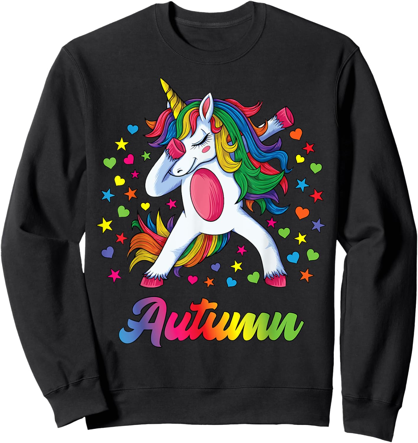 Autumn Dabbing Unicorn Rainbow Personalized Name Custom Sweatshirt - Sweatshirt | Black
