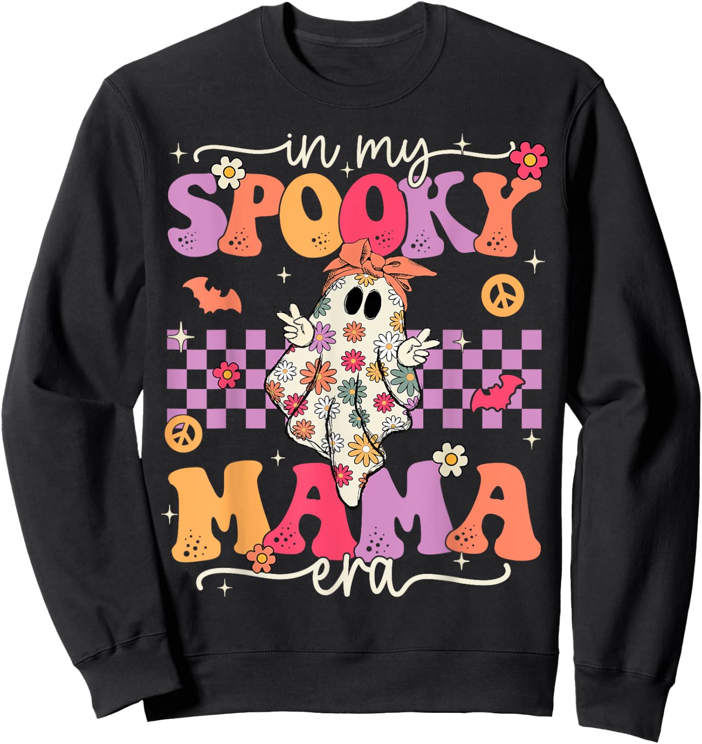 Groovy In My Spooky Mama Era Cute Retro Mom Halloween Ghost Sweatshirt - Sweatshirt | Black