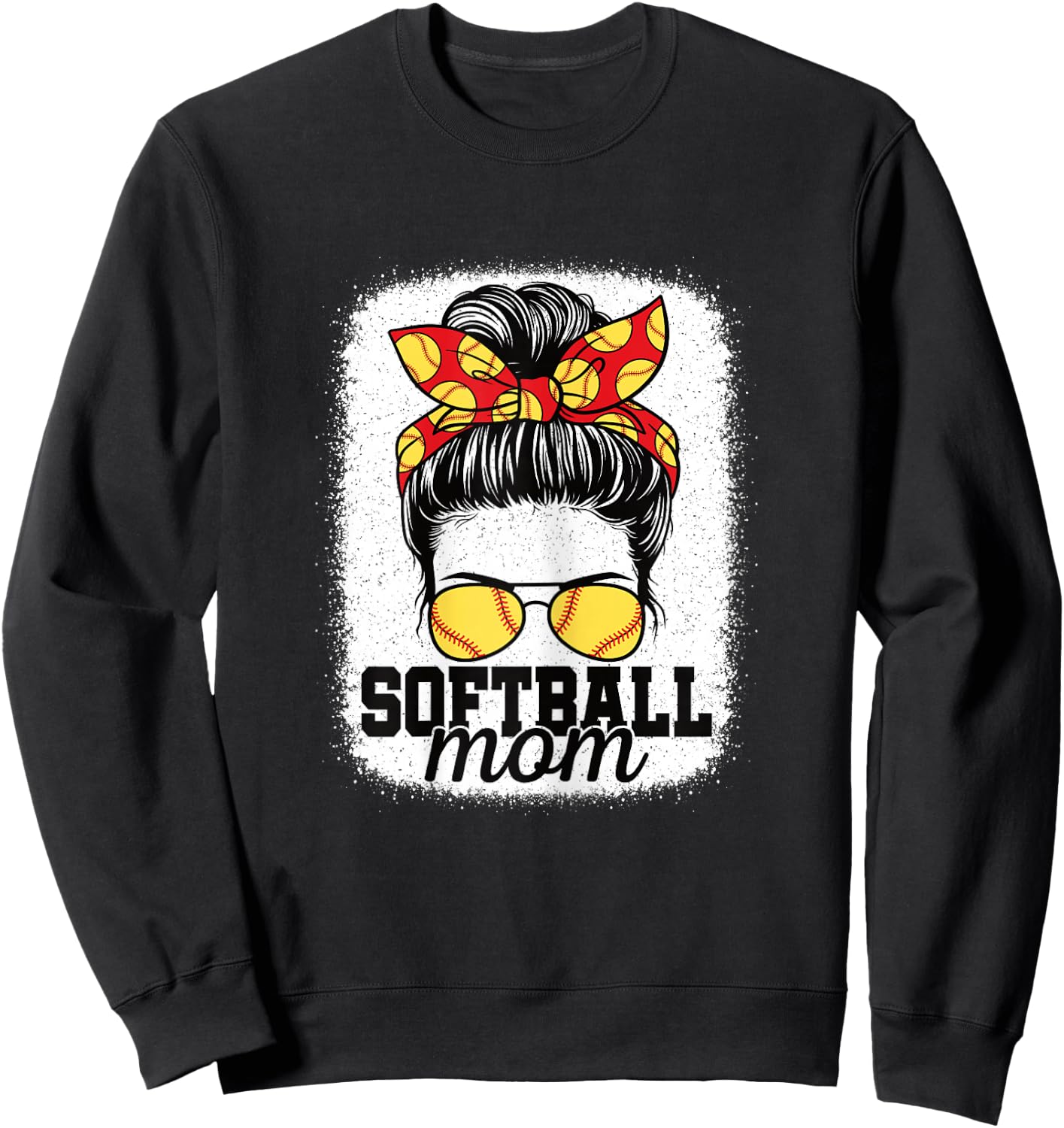 Cute Softball Mom Messy Bun Mommy Softball Player Women Sweatshirt - Sweatshirt | Black