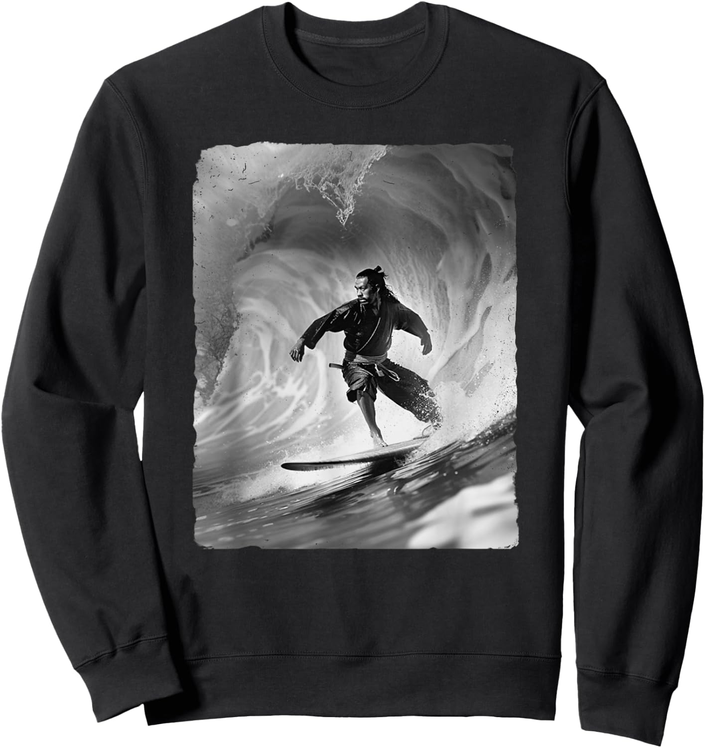 Samurai Surfing Ninja Surf Wave Japanese Summer Awesome Fun Women Kids Sweatshirt - Sweatshirt | Black