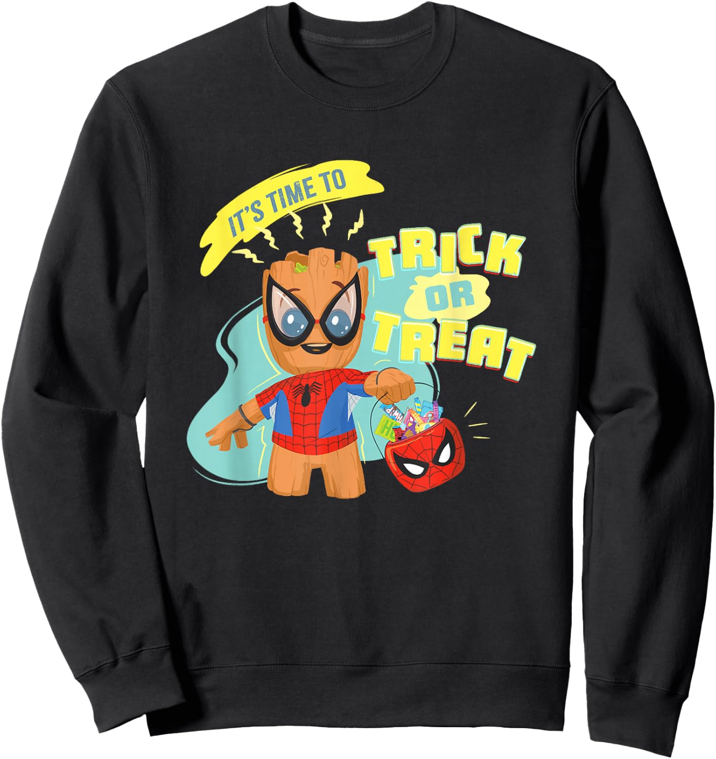 Marvel Classic Halloween Time To Trick Or Treat Baby Groot Sweatshirt - Sweatshirt | Black