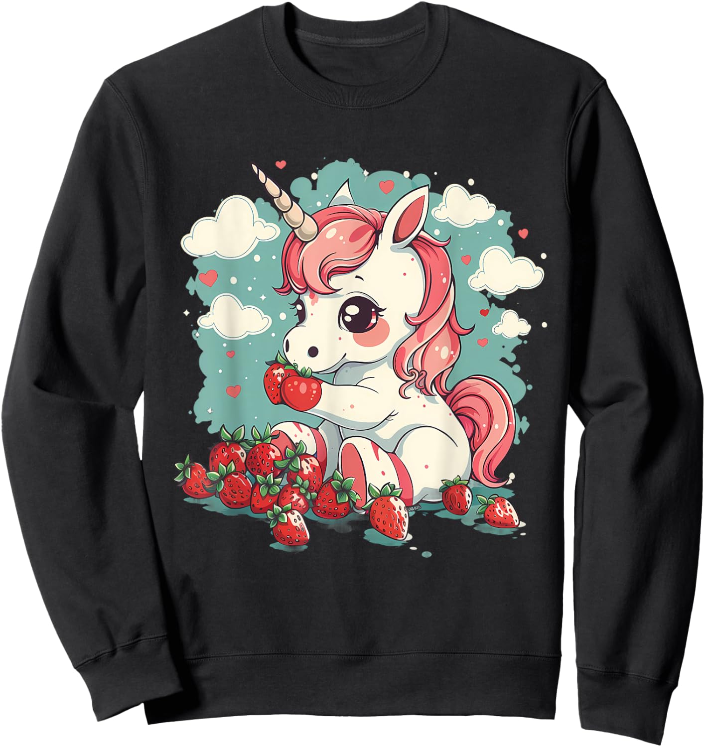 Strawberry Unicorn Cute Strawberries Fruit Animal Lover Sweatshirt - Sweatshirt | Black