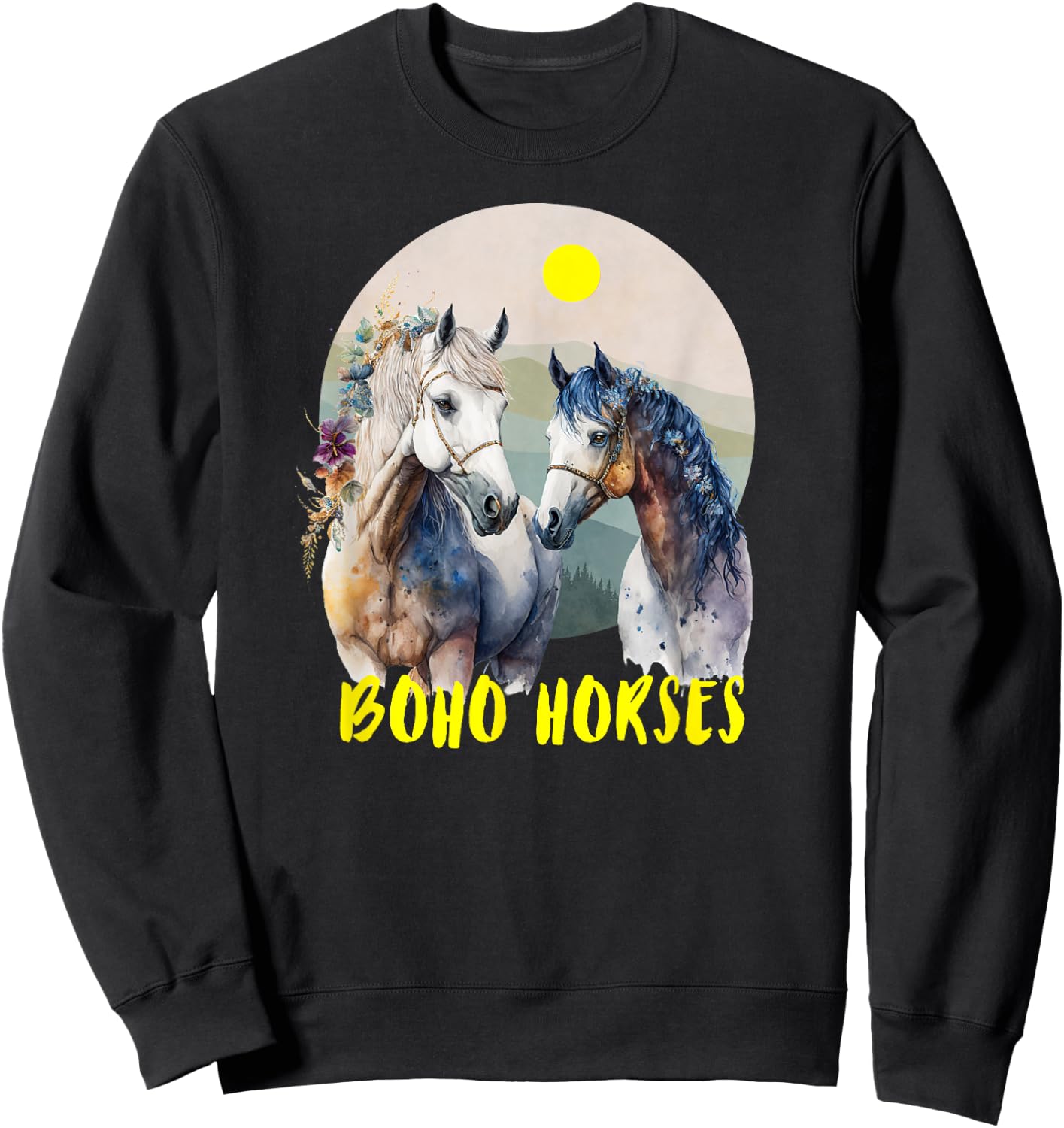 BoHo Horses Sweatshirt - Sweatshirt | Black