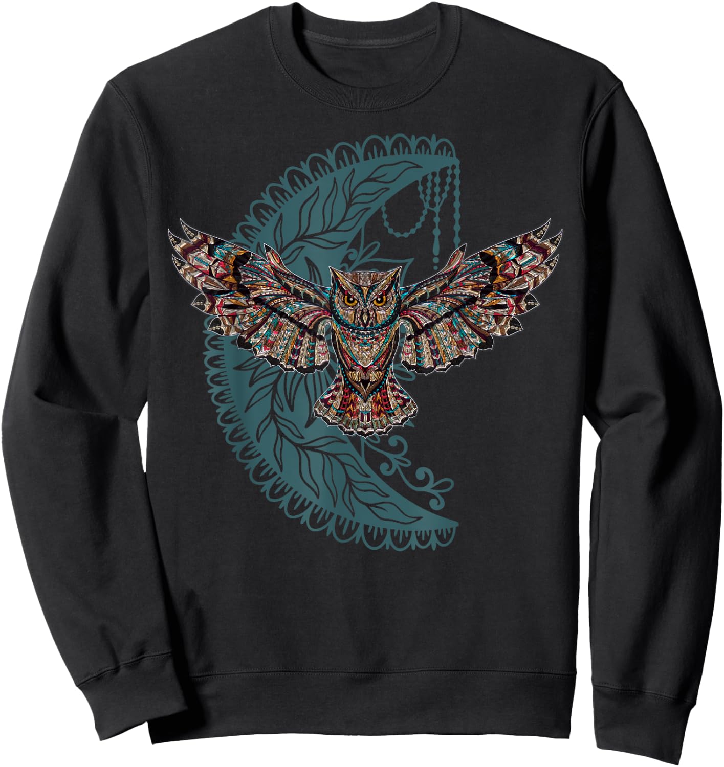 Native American Moon Dreamcatcher Owl Tribal Illustration Sweatshirt - Sweatshirt | Black