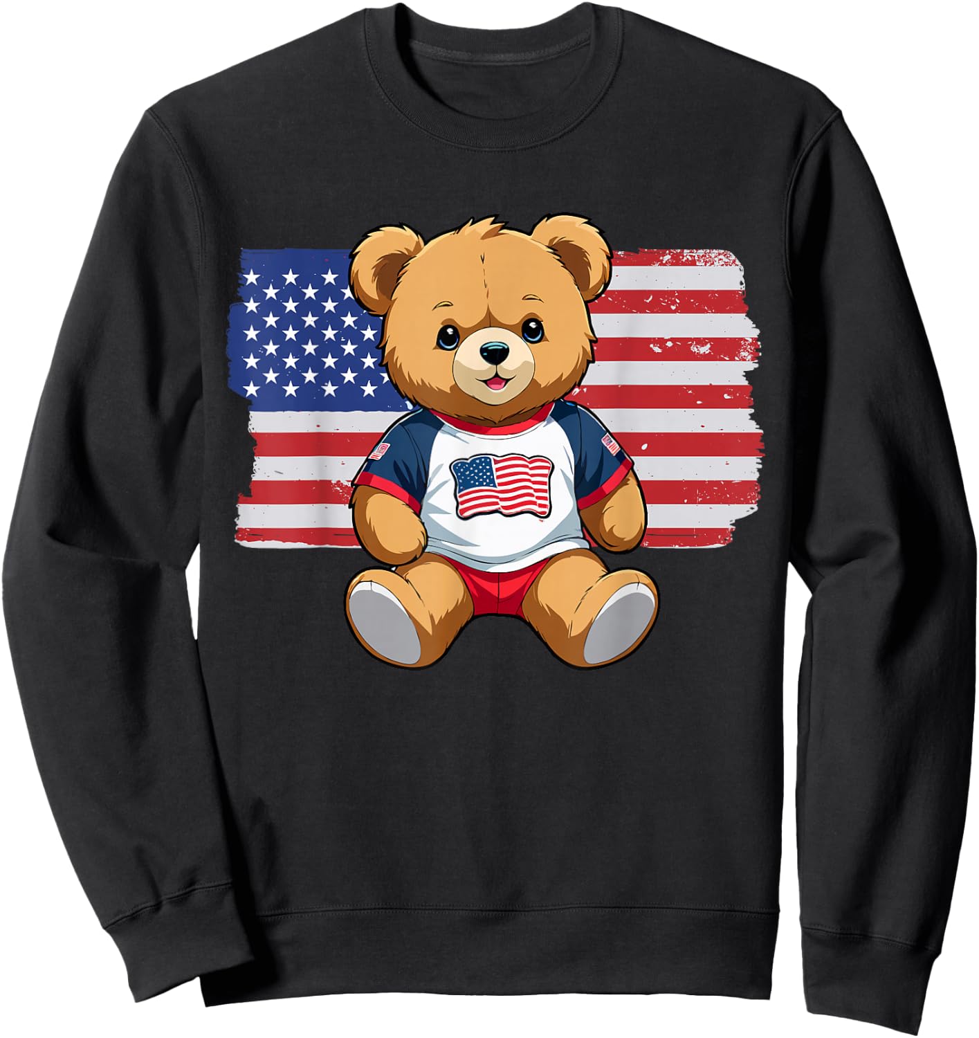 America US Flag Teddy Bear Patriot Sweatshirt - Sweatshirt | Black